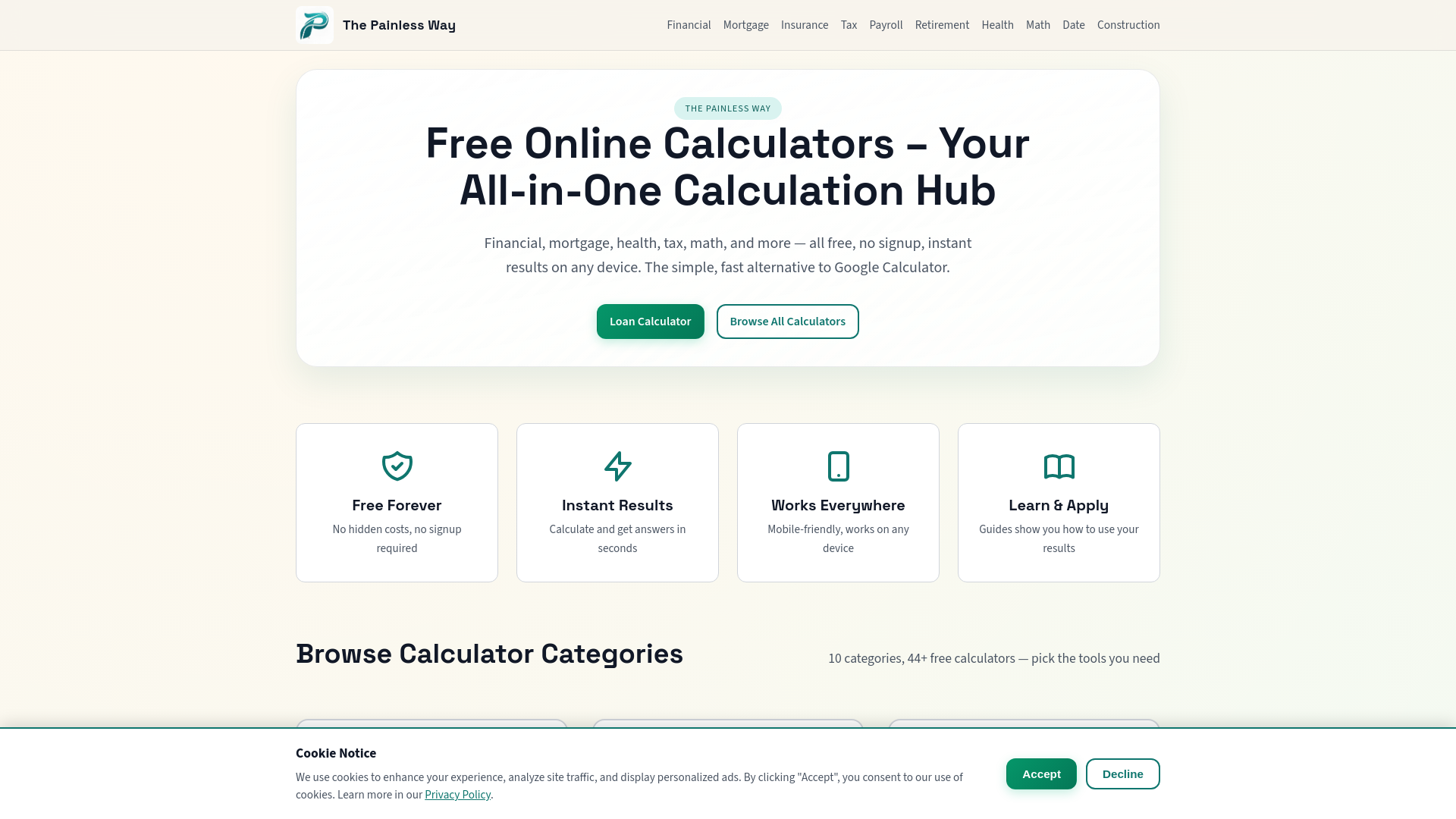 website screenshot of https://thepainlessway.com/