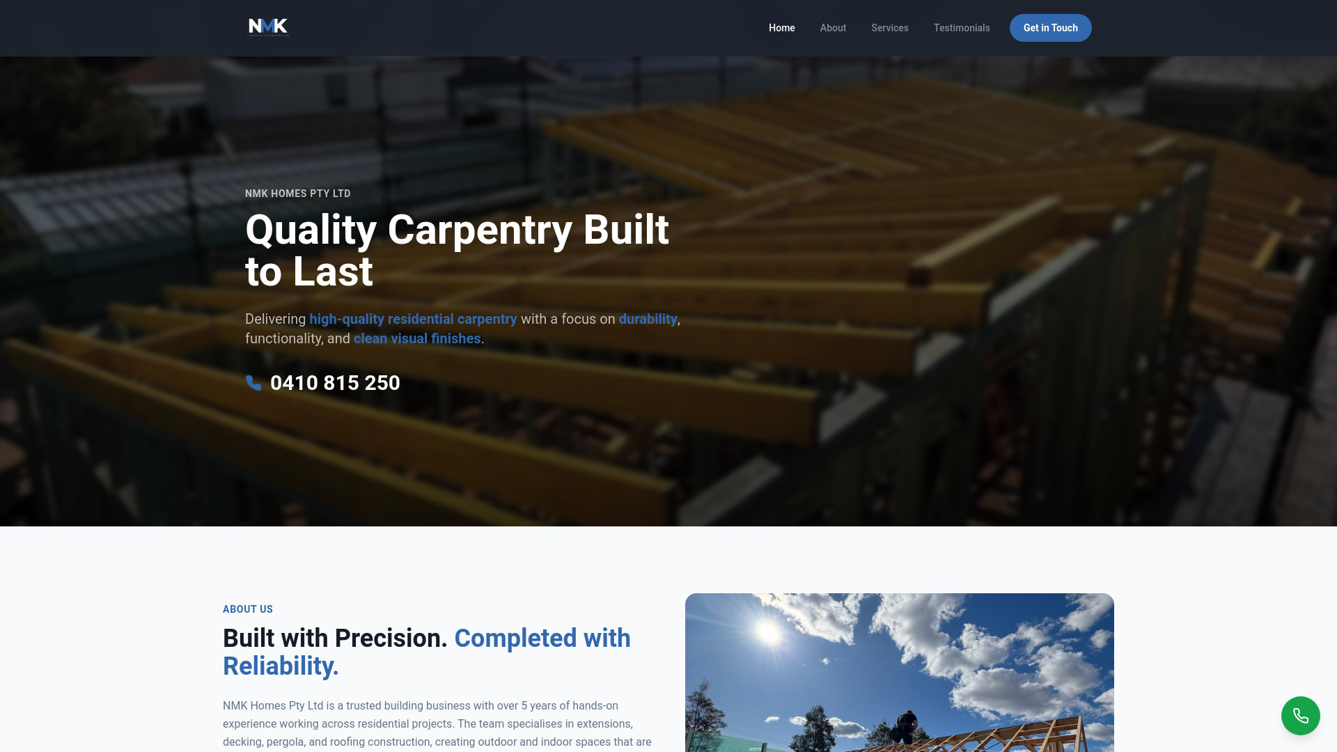 website screenshot of https://nmkhomes.com.au