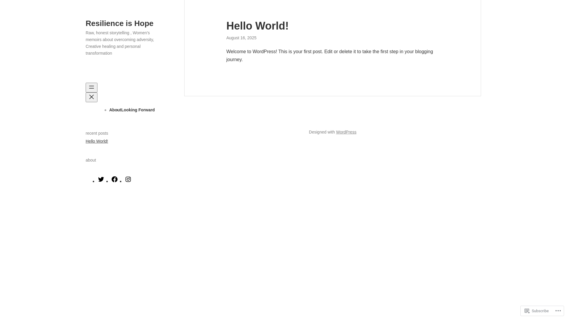 website screenshot of https://resilienceishope.blog/
