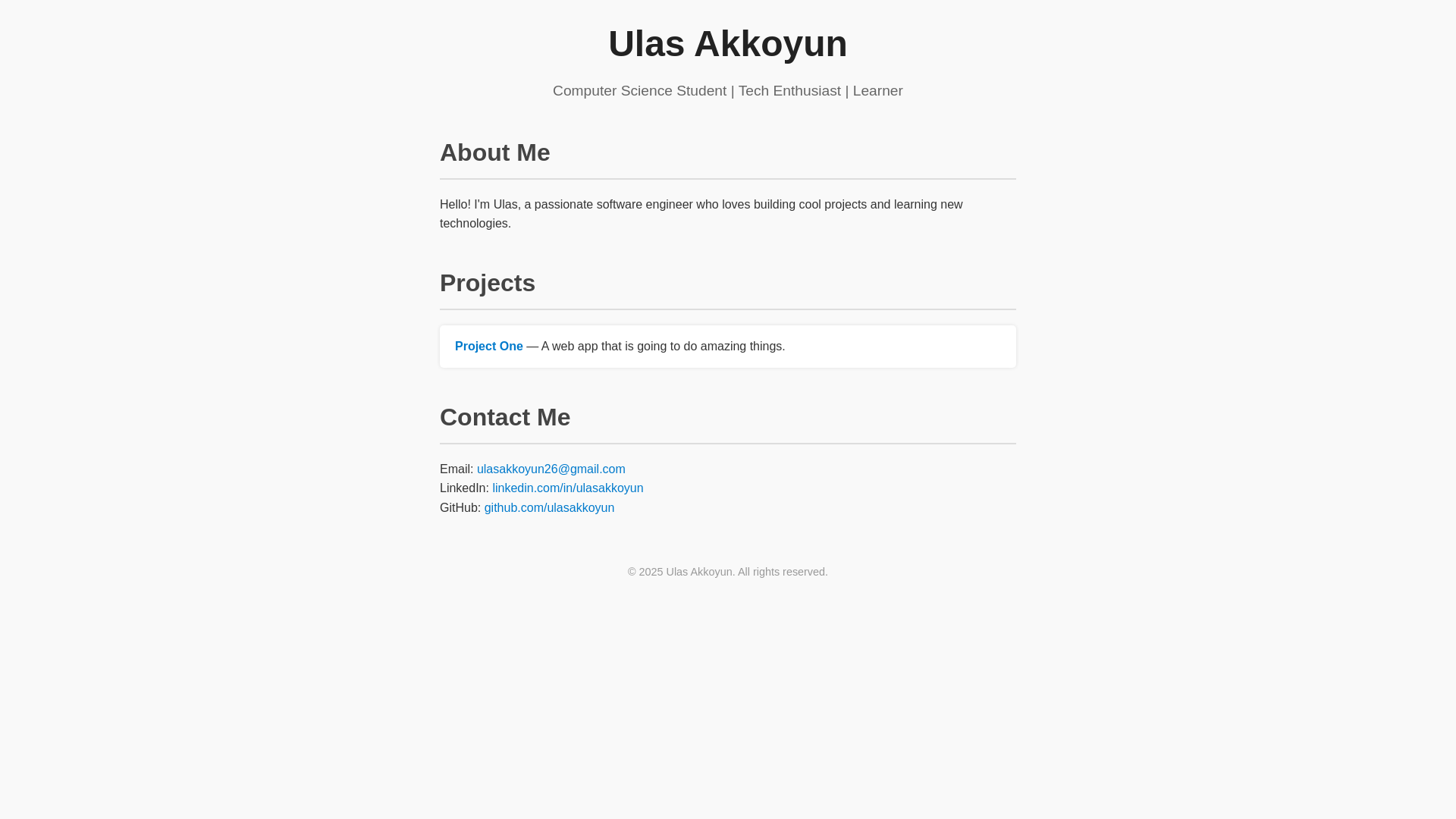 website screenshot of https://ulasakkoyun.com/
