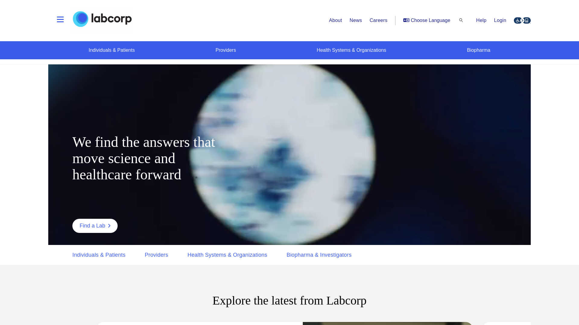 website screenshot of https://www.labcorp.com