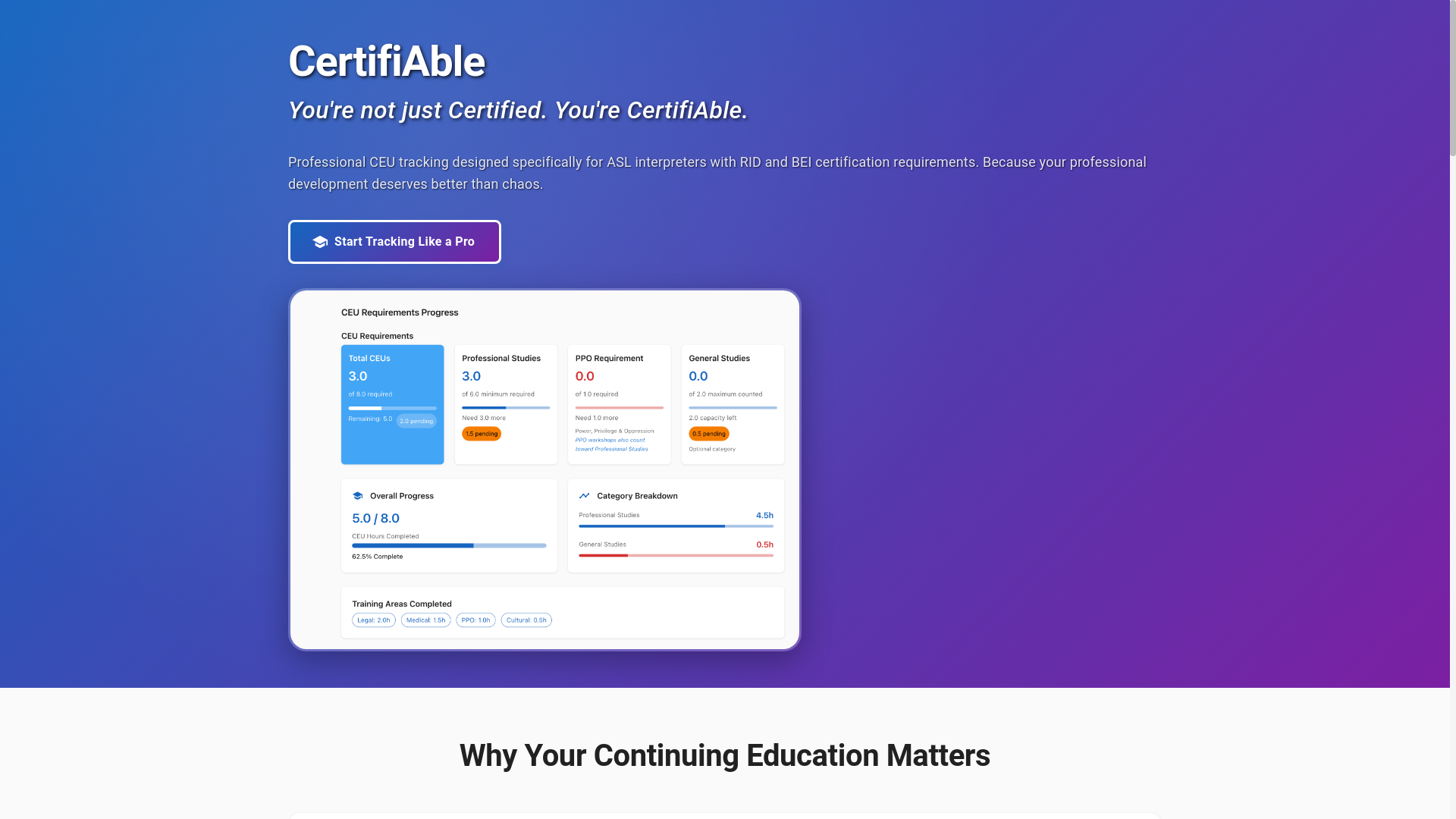 website screenshot of https://getcertifiable.com/