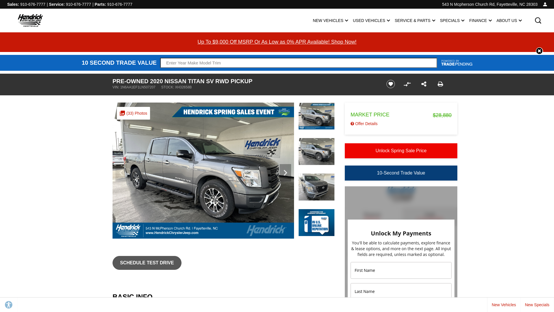 website screenshot of https://www.hendrickchryslerjeep.com/inventory/1N6AA1EF1LN507207/