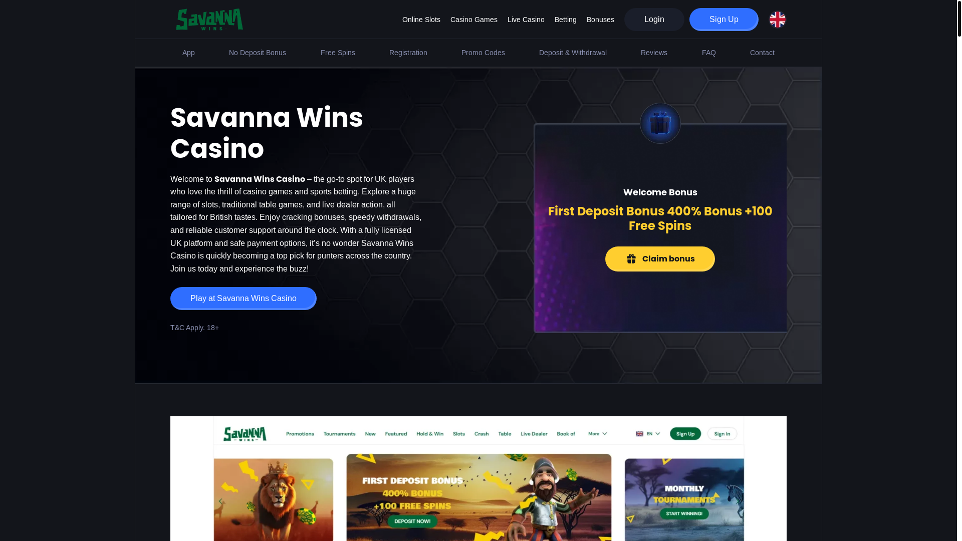 website screenshot of https://savanna-wins-casino.co.uk/