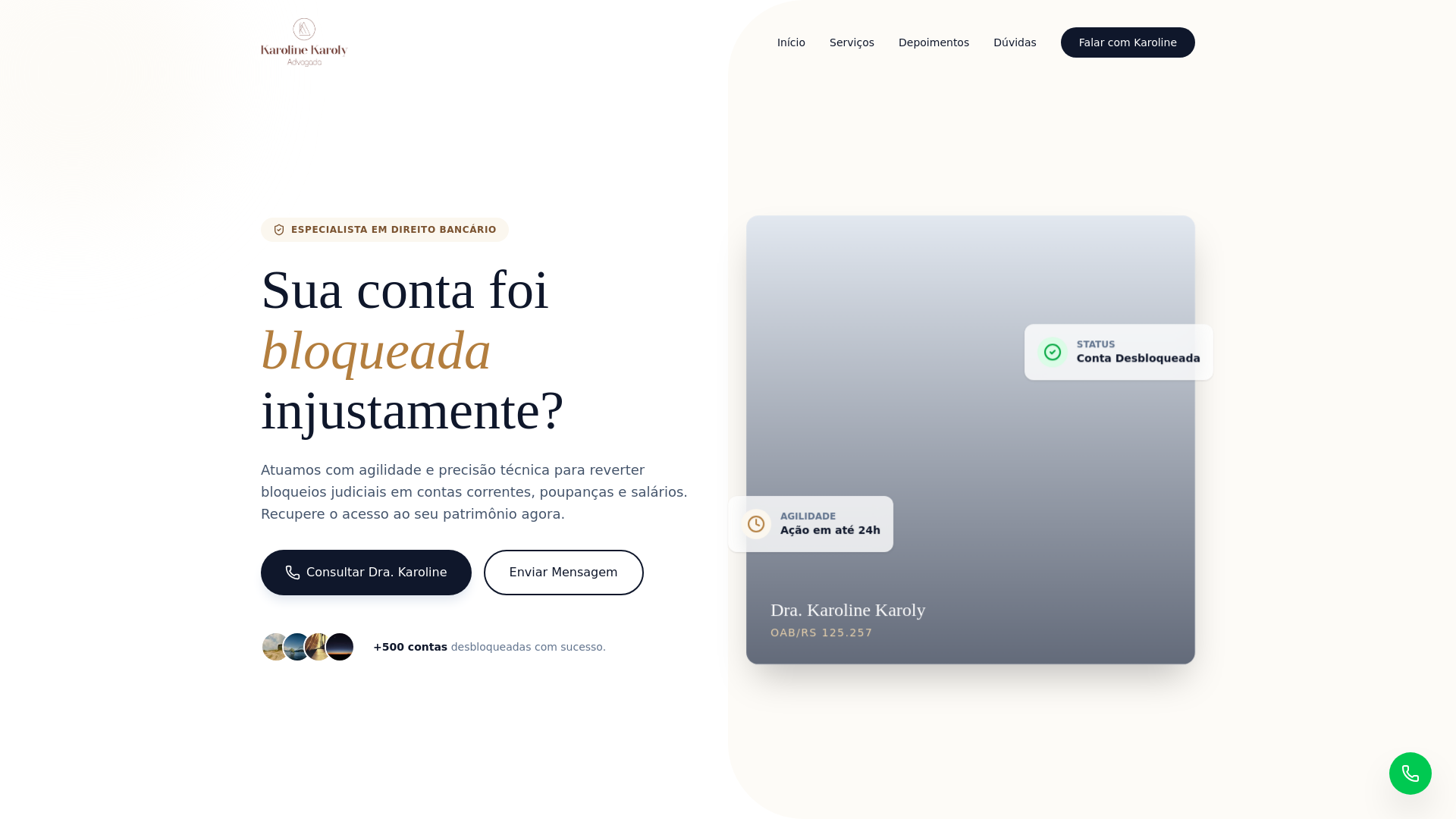 website screenshot of https://karolyadvocacia.com.br/