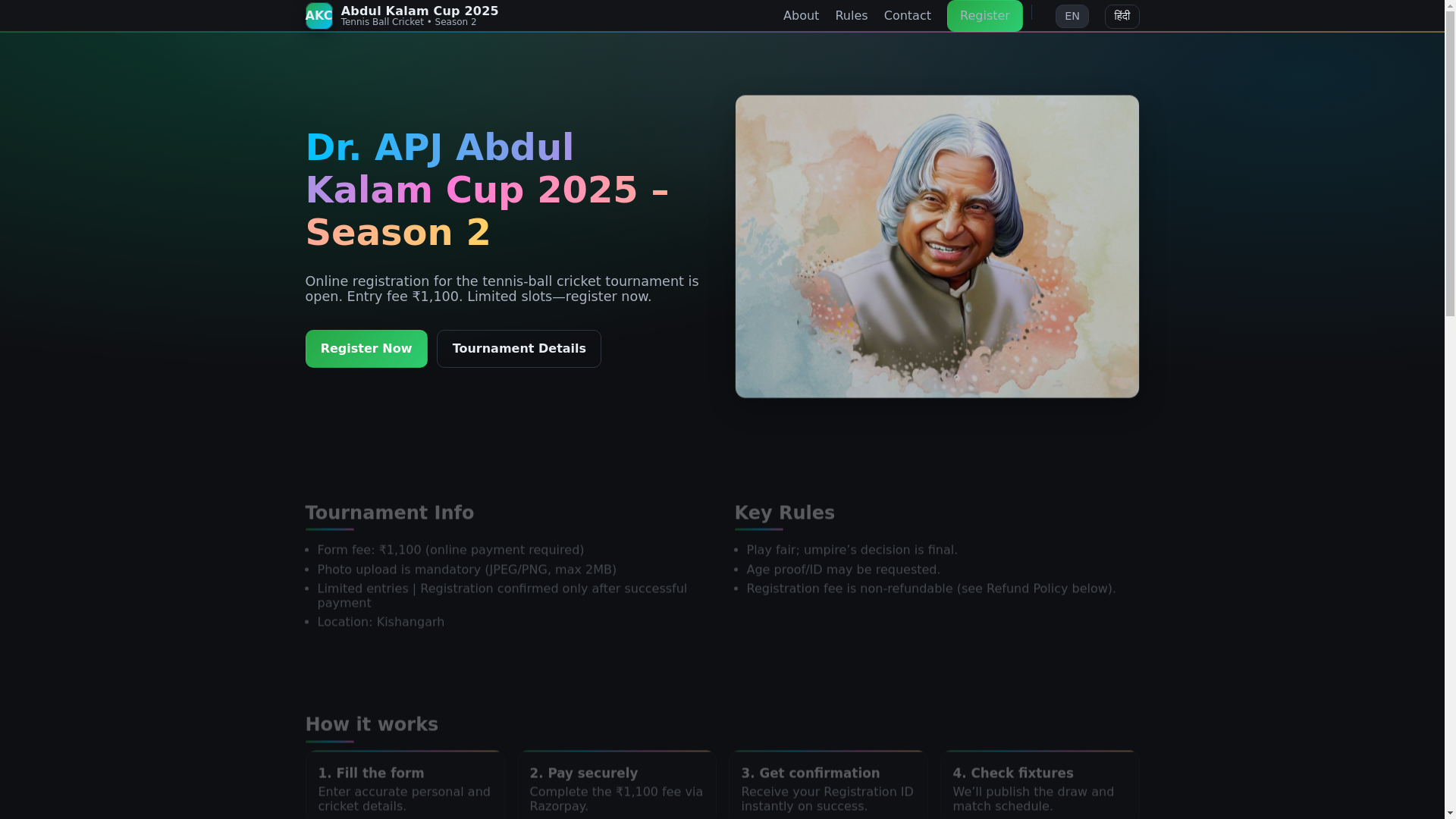 website screenshot of https://apjabdulkalamcup.com/