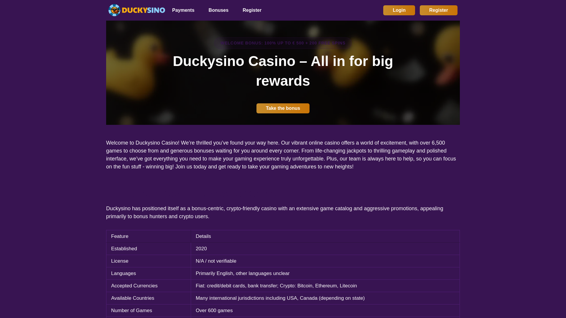 website screenshot of https://duckysino-2026.com/