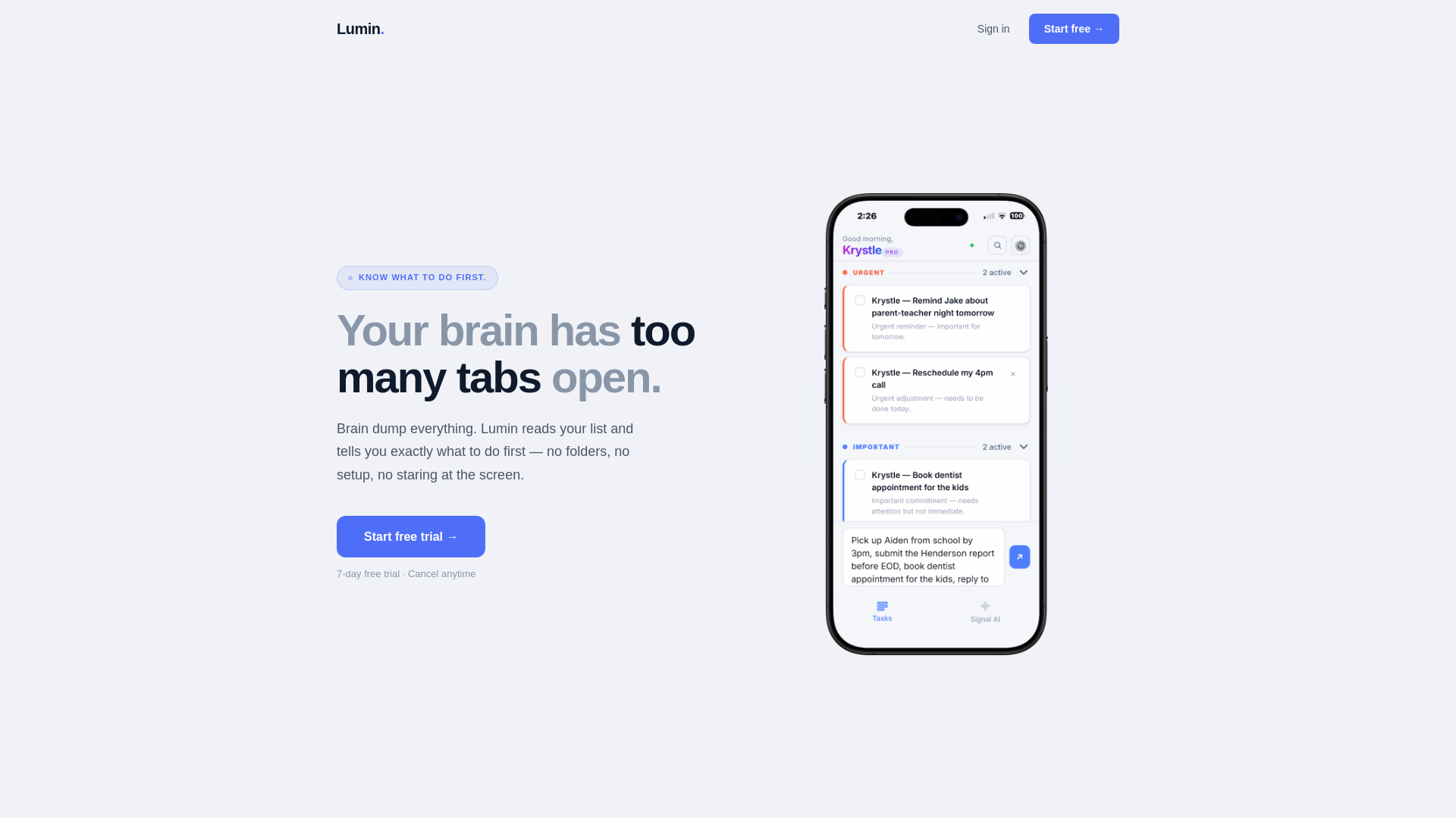 website screenshot of https://getlumin.app
