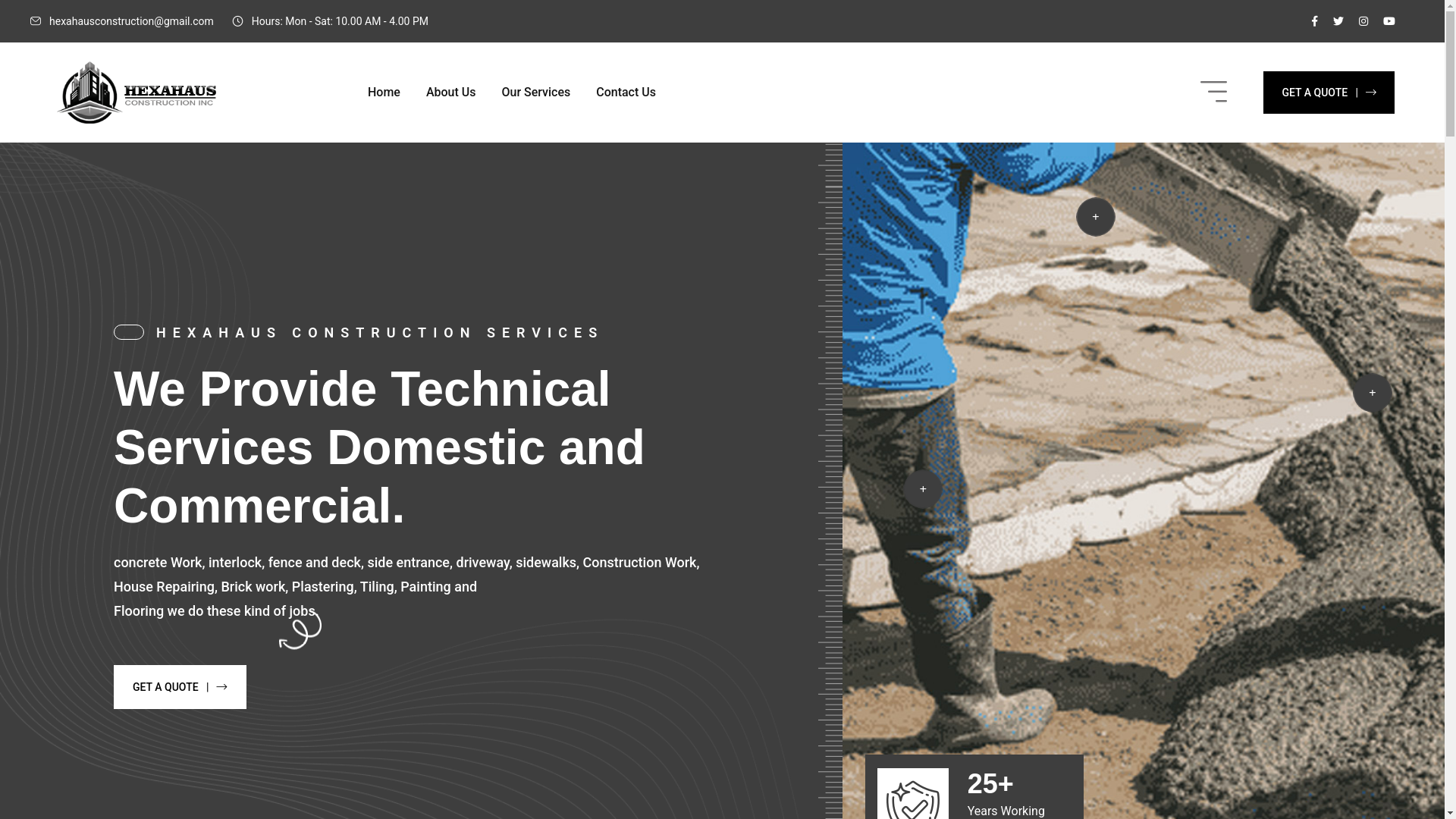 website screenshot of https://hexahausconstruction.ca/
