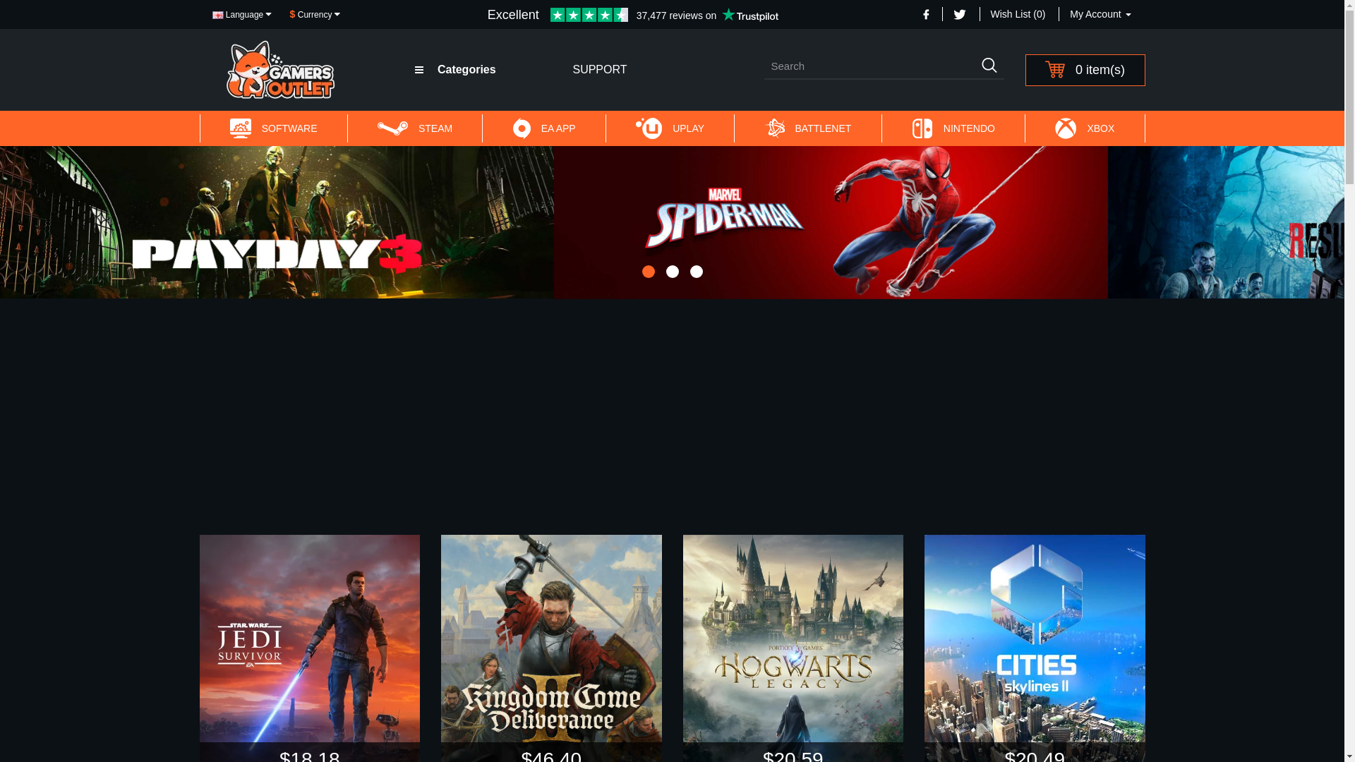 website screenshot of https://www.gamers-outlet.net/