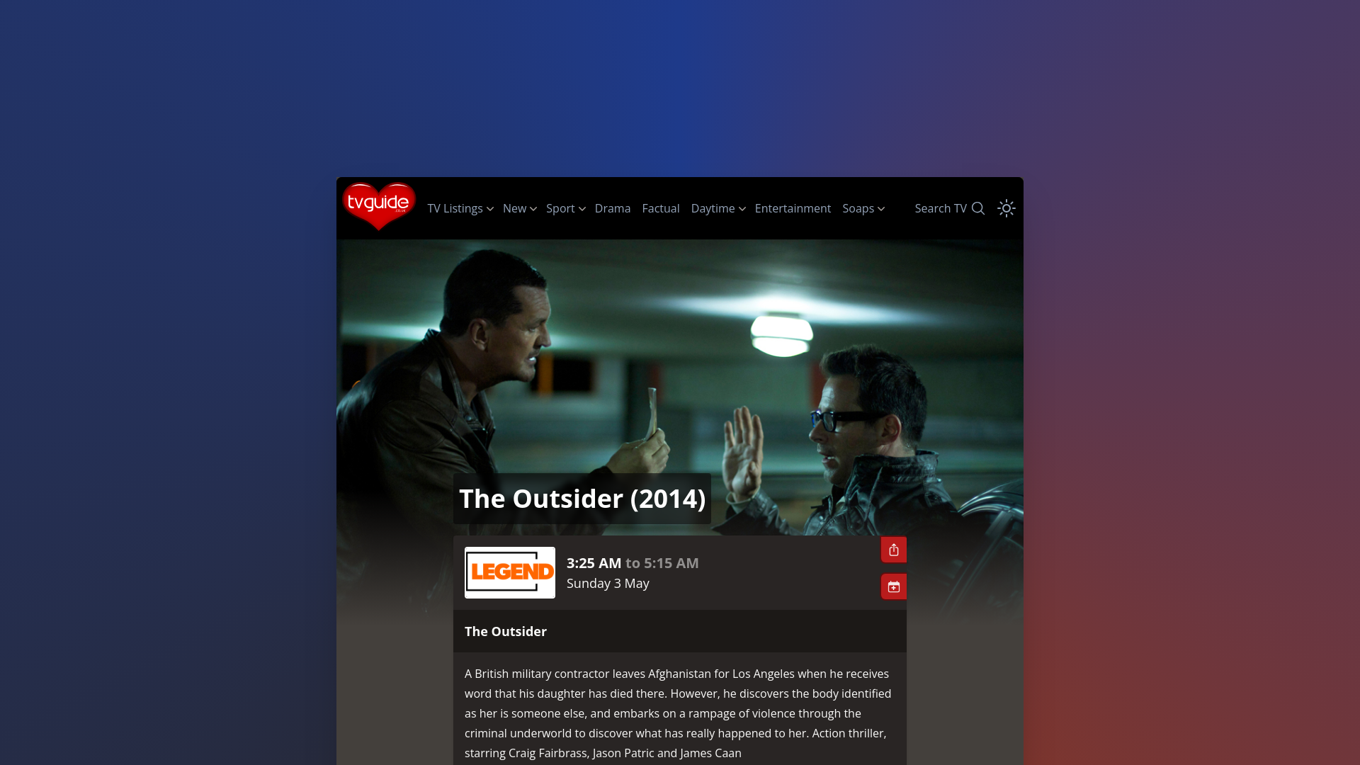 website screenshot of https://www.tvguide.co.uk/schedule/7813cc9e-b62a-5373-b37a-ab86fb932300/the-outsider