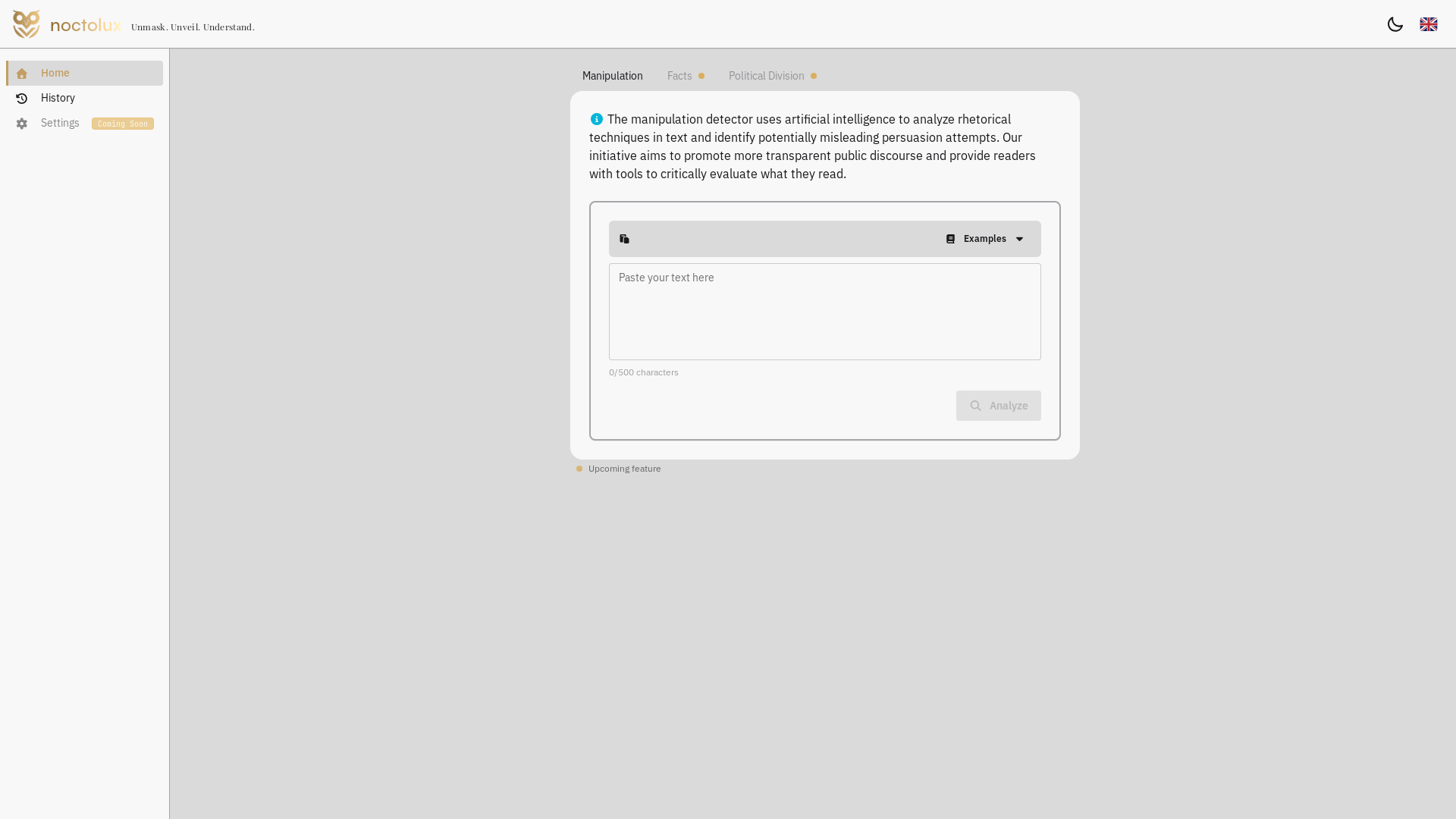 website screenshot of https://noctolux.ai/
