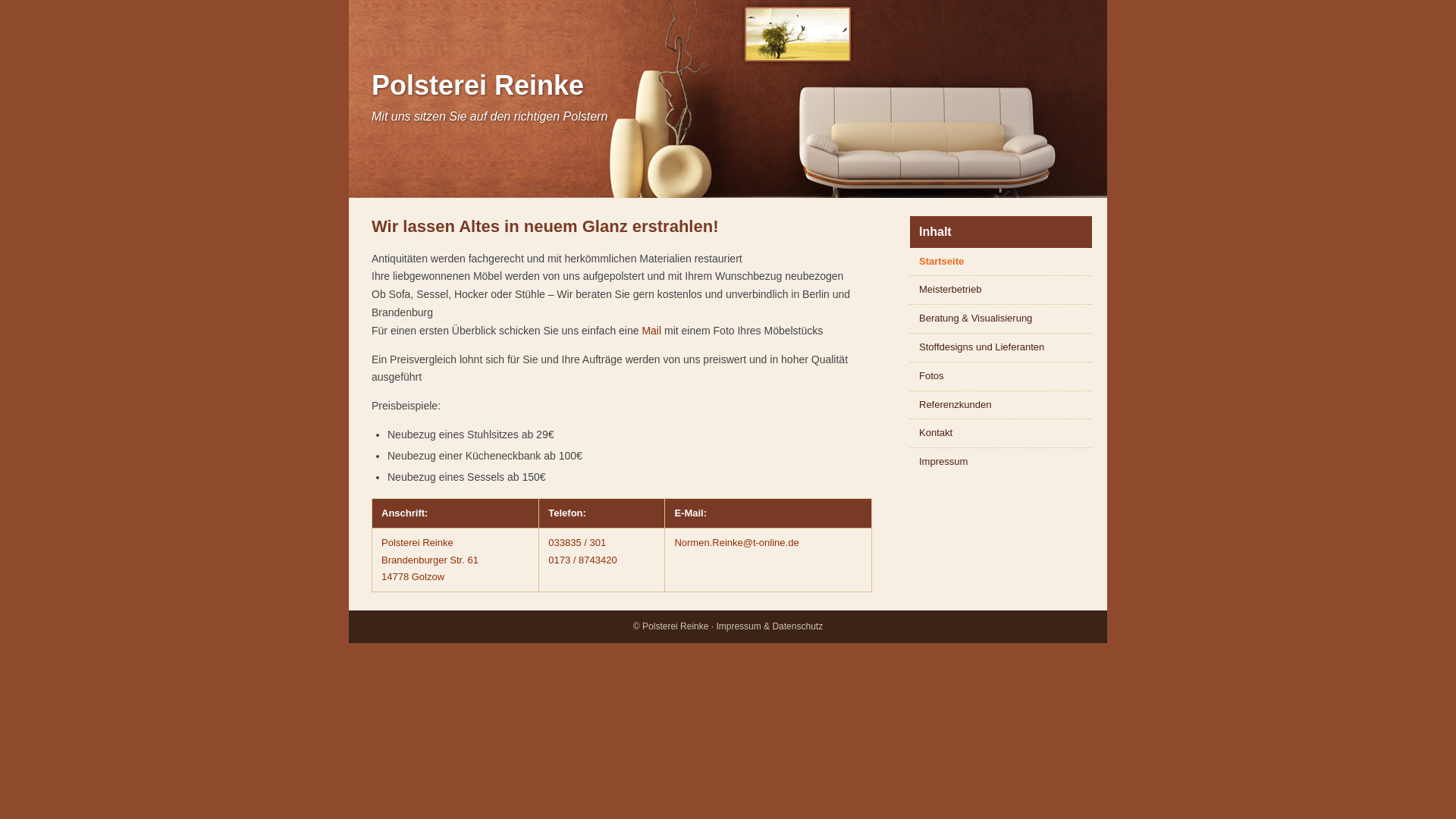 website screenshot of https://polsterei-reinke.pages.dev/