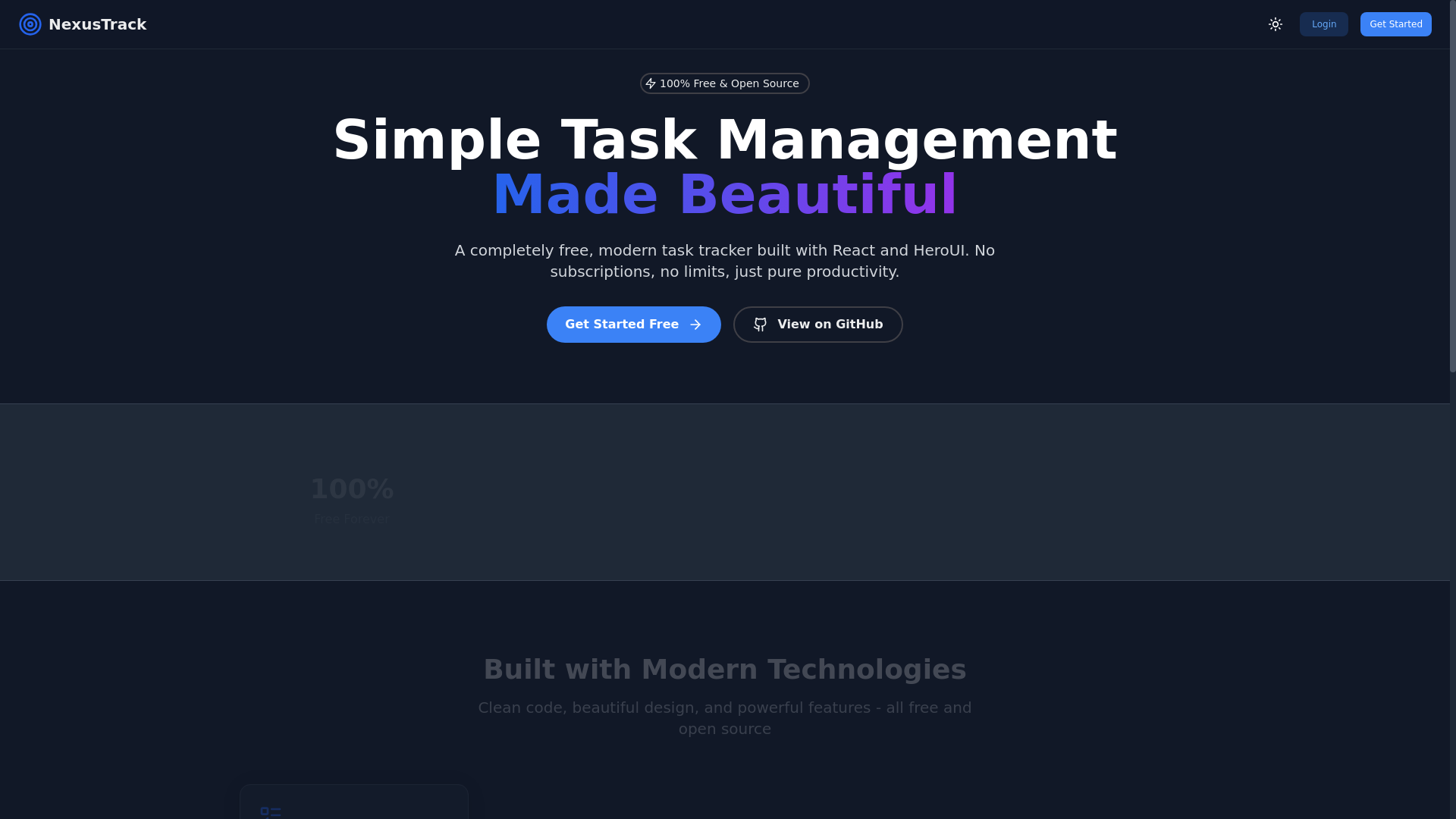 website screenshot of https://nexustrack.io/