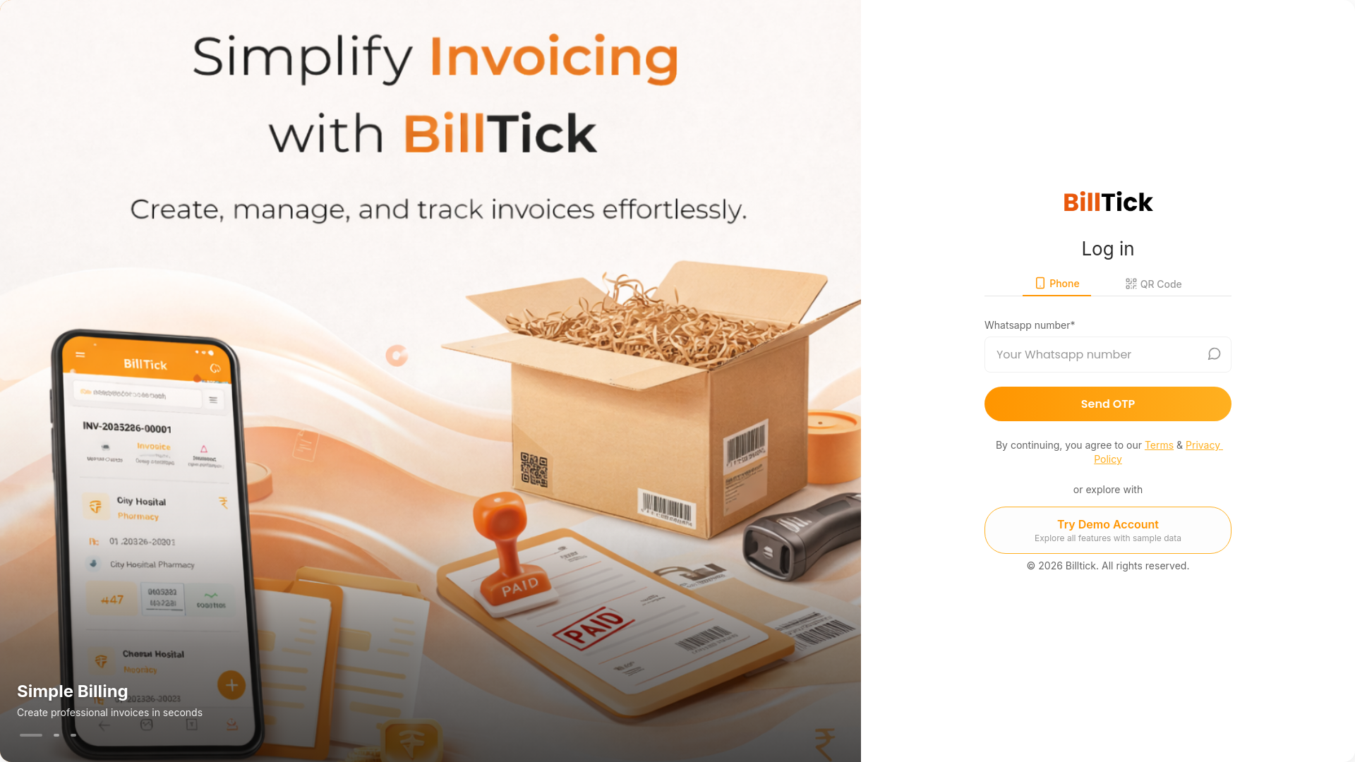 website screenshot of https://billtick-frontend.pages.dev/