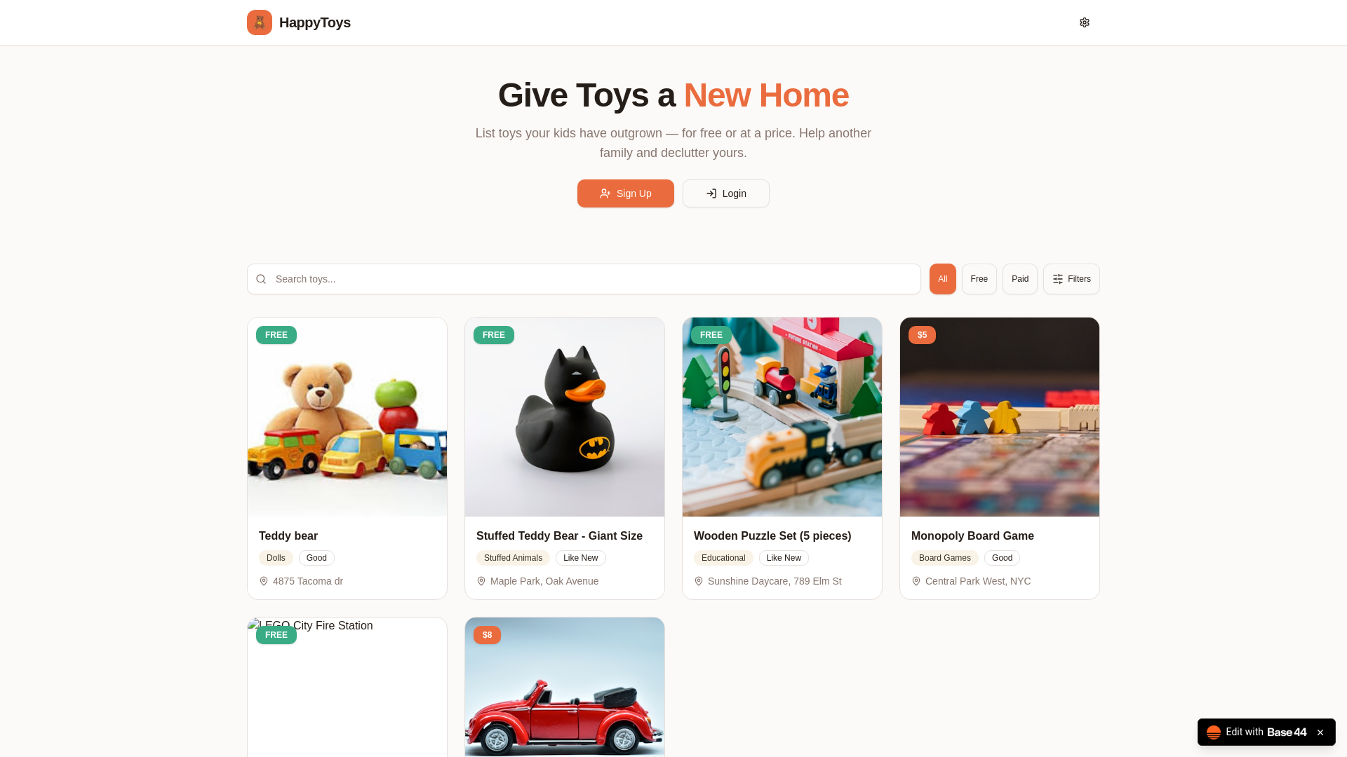 website screenshot of https://happytoys.app/