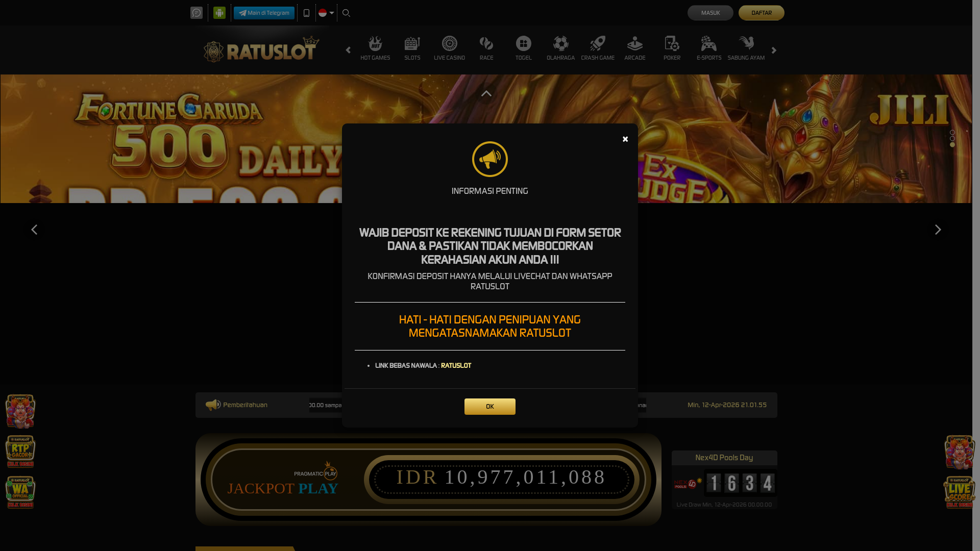 website screenshot of https://ratuslot11.online/