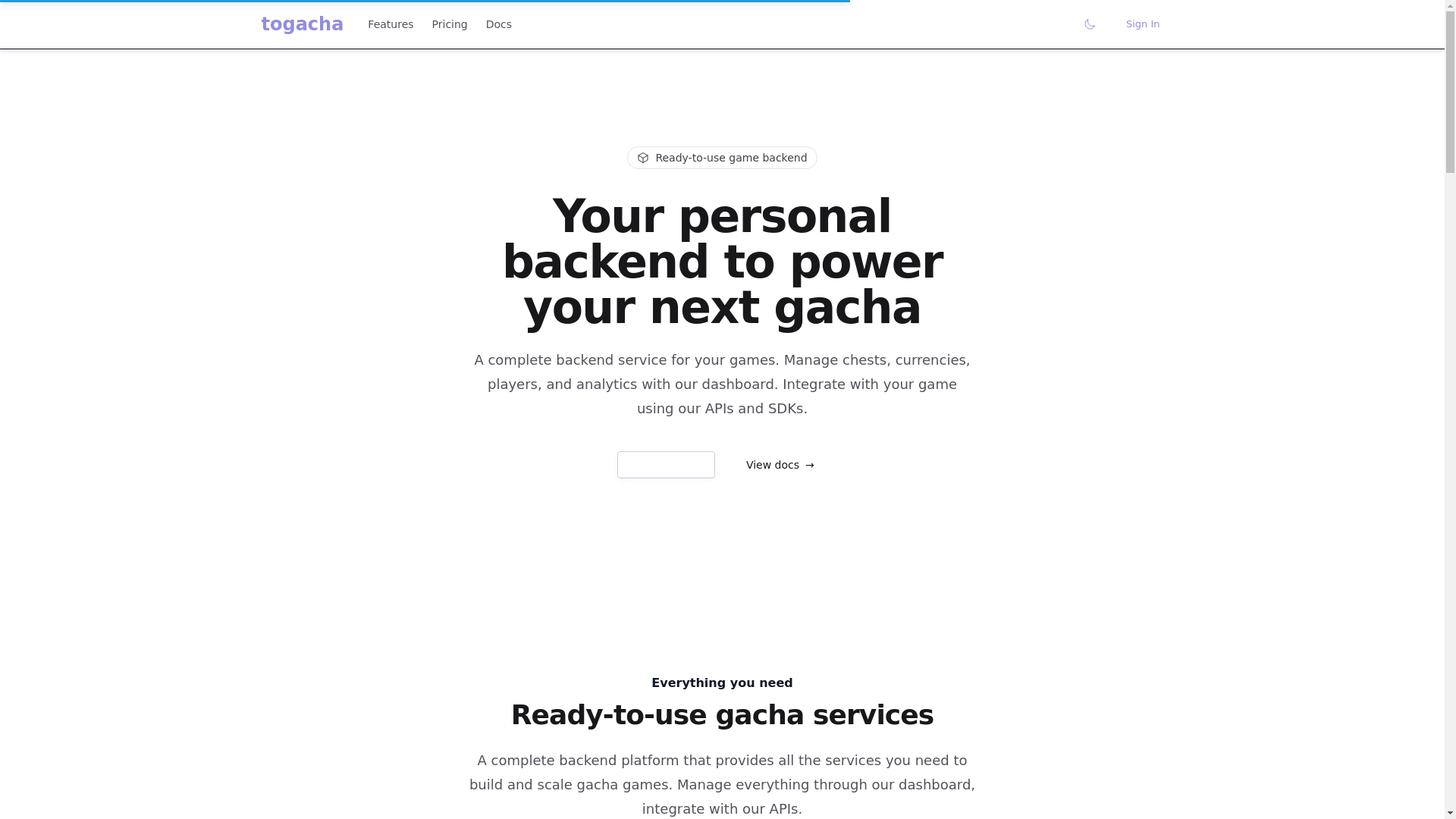 website screenshot of https://togacha-staging.xyz/