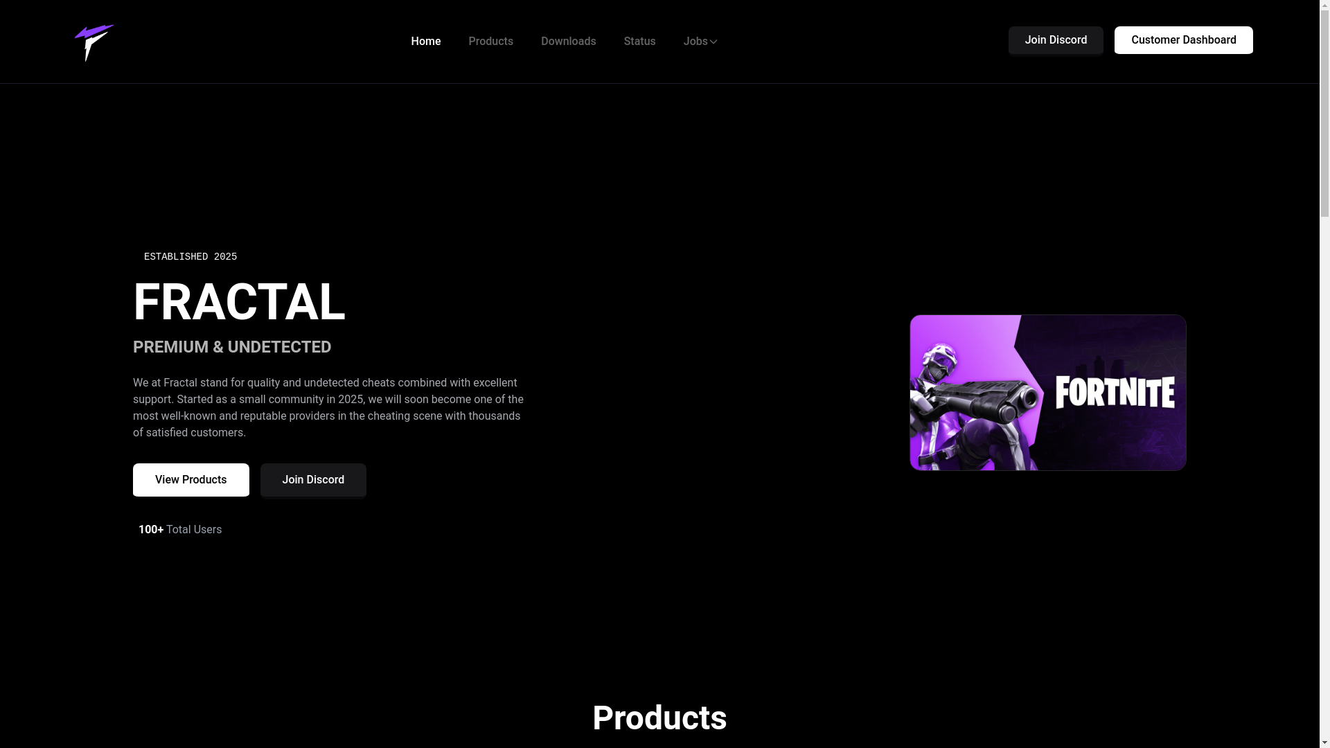 website screenshot of https://fractalcheats.shop/