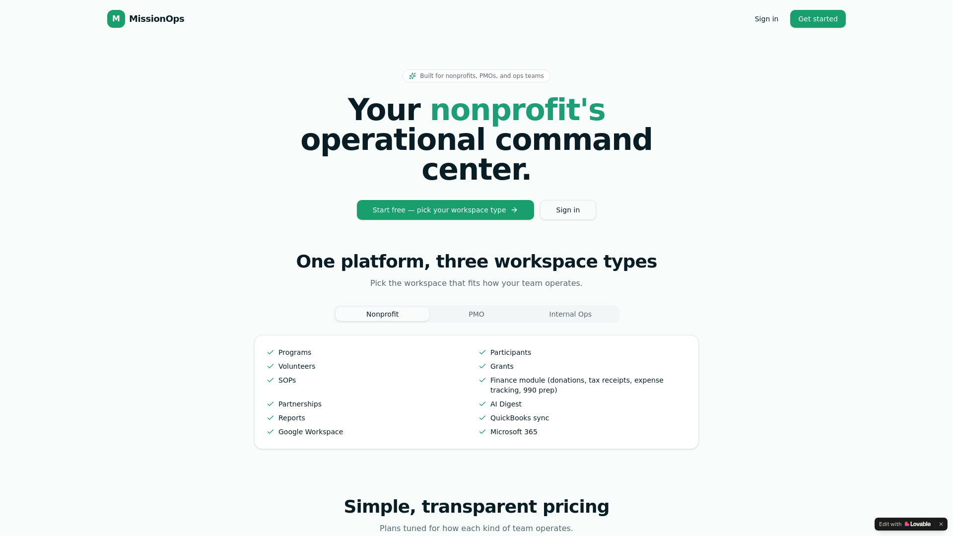website screenshot of https://missionorg.app/