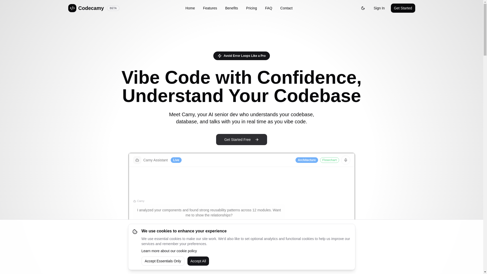 website screenshot of https://codecamy.dev/