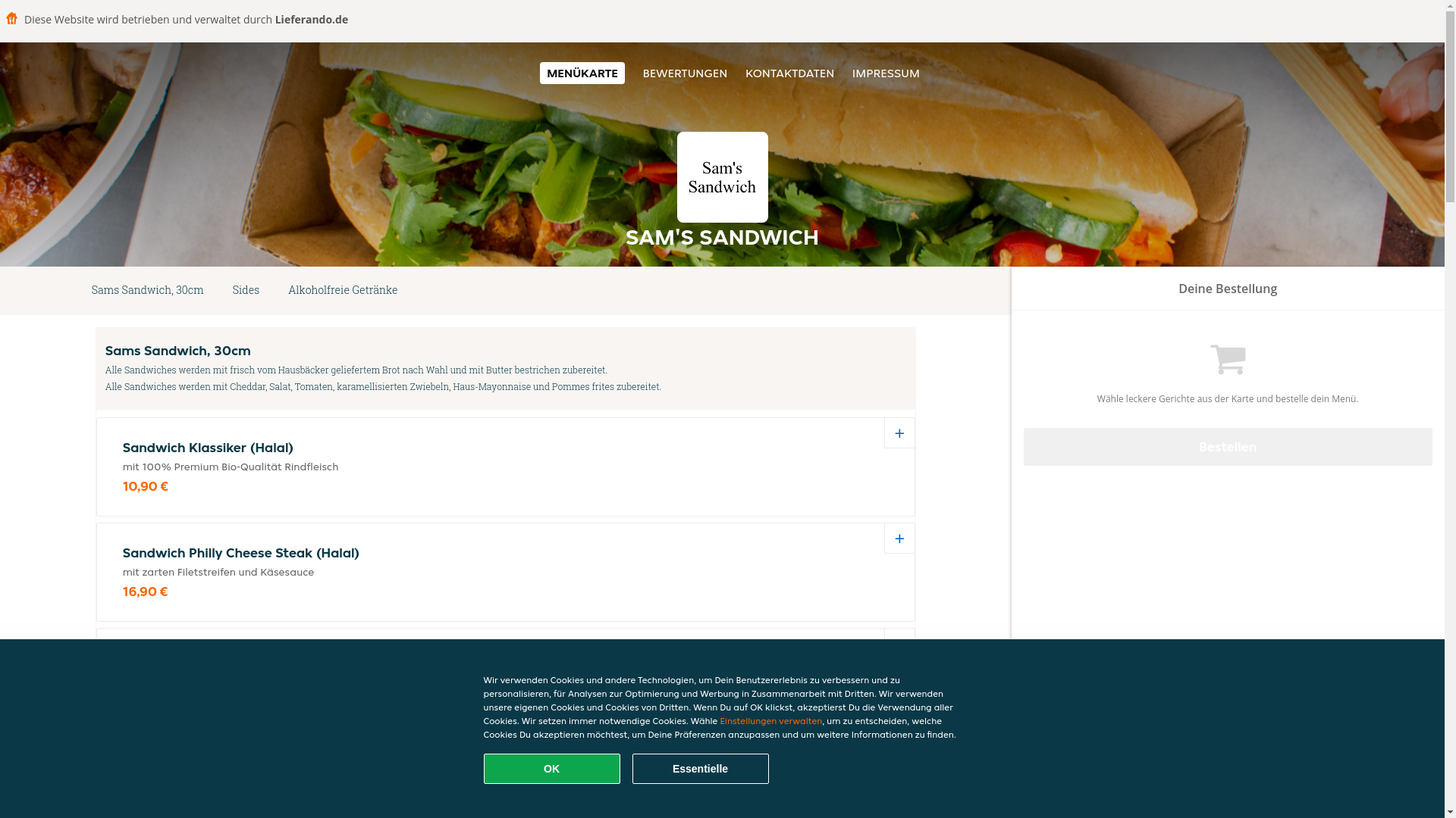 website screenshot of https://samssandwich-hanau.de/