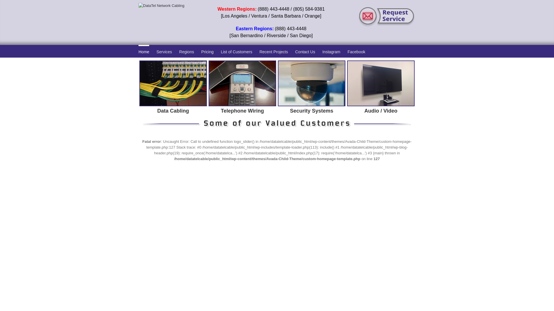 website screenshot of https://datatelcabling.shop/