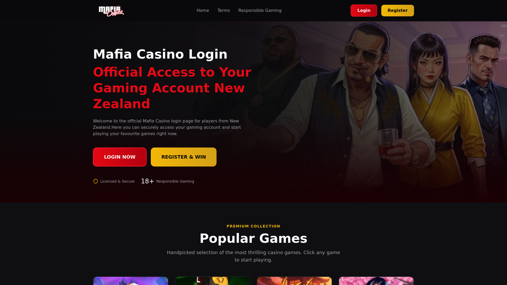 website screenshot of https://casinomafia5.com/