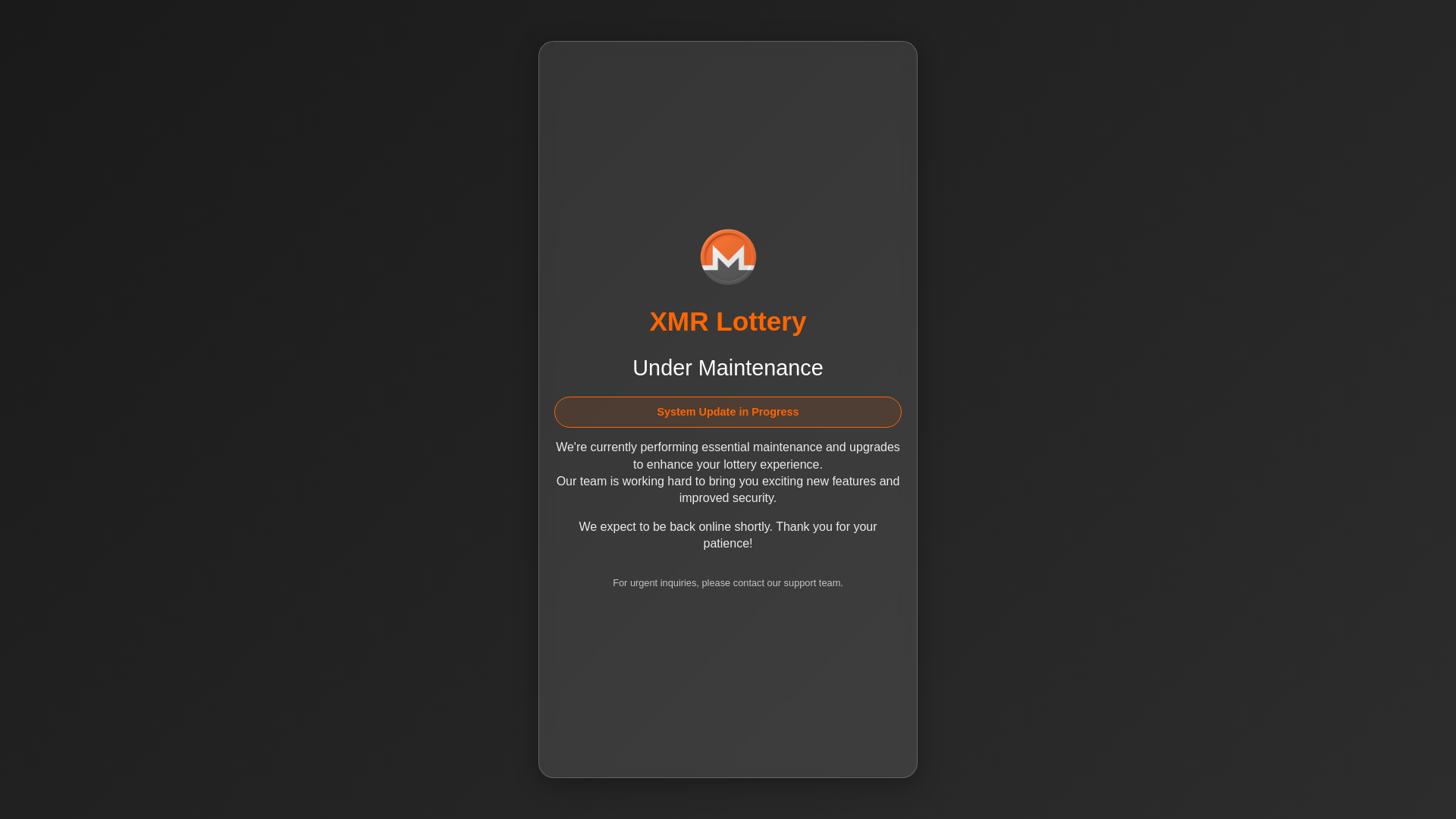 website screenshot of https://xmrlottery.online/