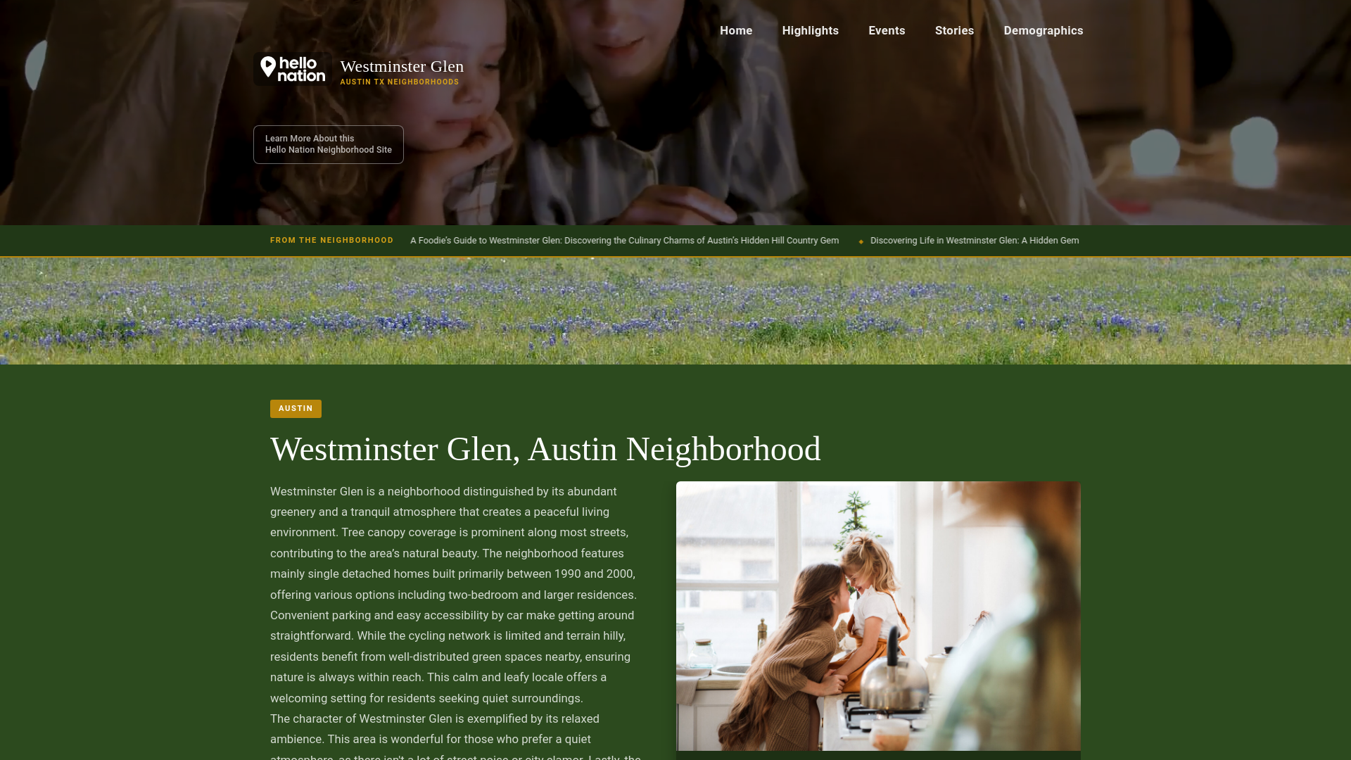 website screenshot of https://westminsterglenaustinneighborhood.org/