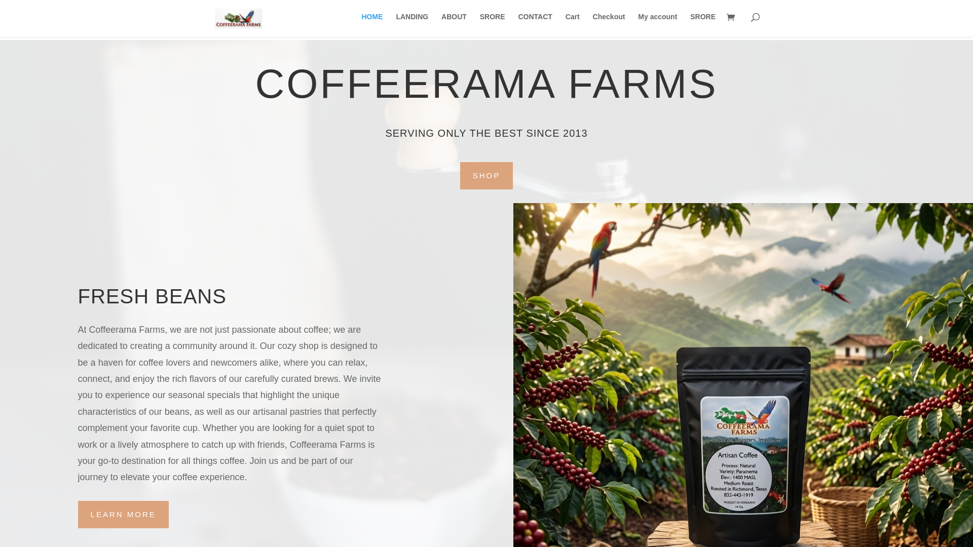 website screenshot of https://coffeeramafarms.com/
