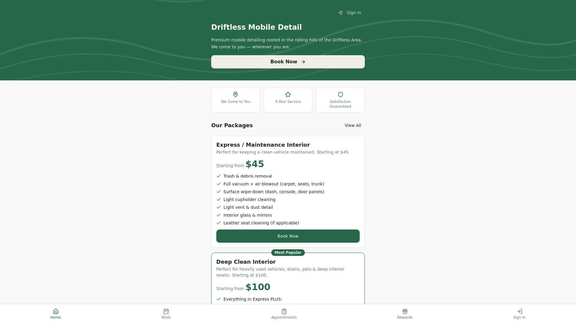 website screenshot of https://driftlessmobiledetail.com/
