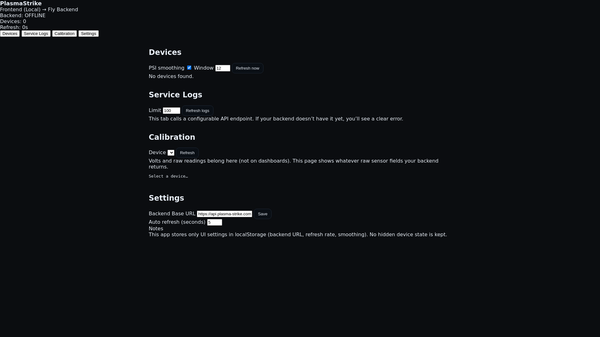 website screenshot of https://plasmastrike-frontend.pages.dev/