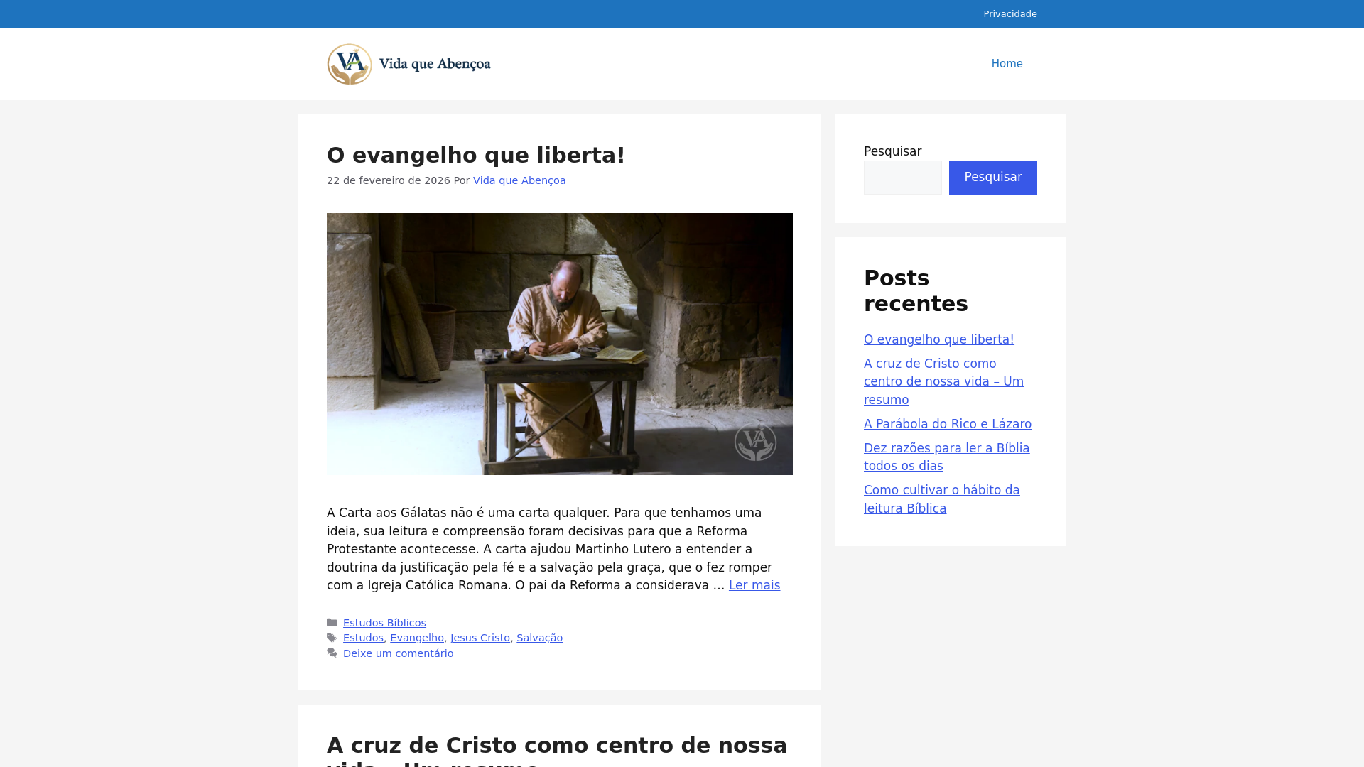 website screenshot of https://vidaqueabencoa.blog.br/