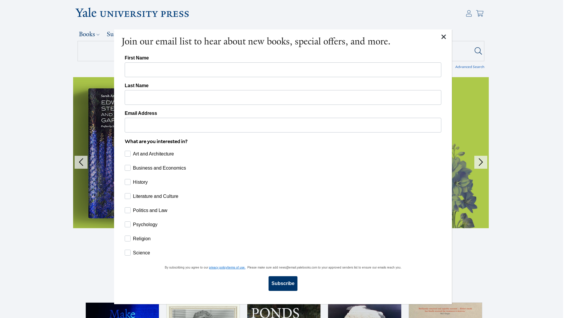 website screenshot of https://yalebooks.yale.edu