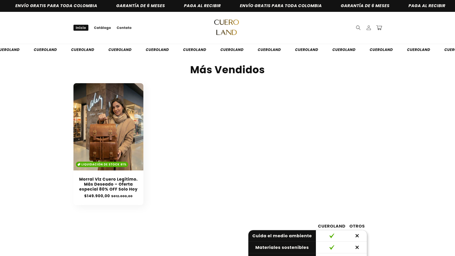 website screenshot of https://cueroland.shop/