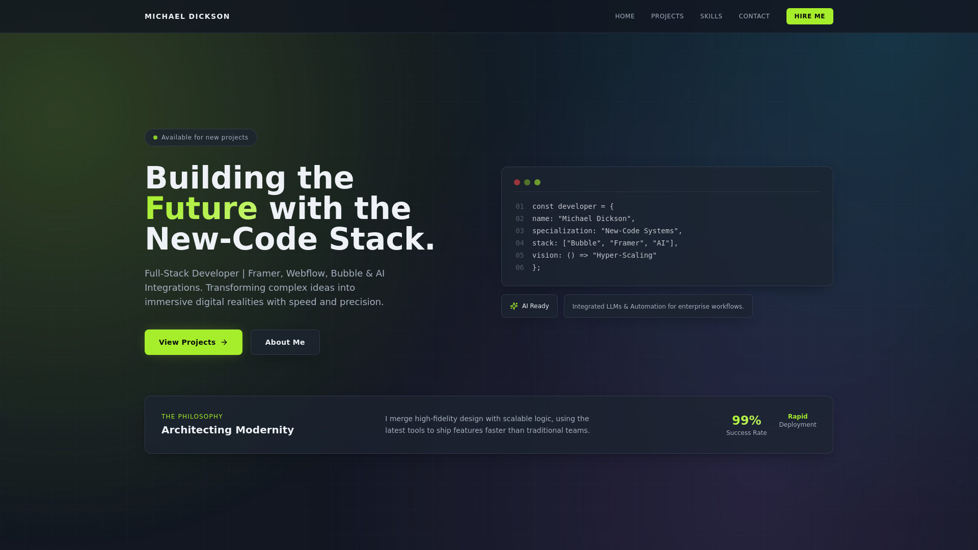 website screenshot of https://michaeldickson.site/