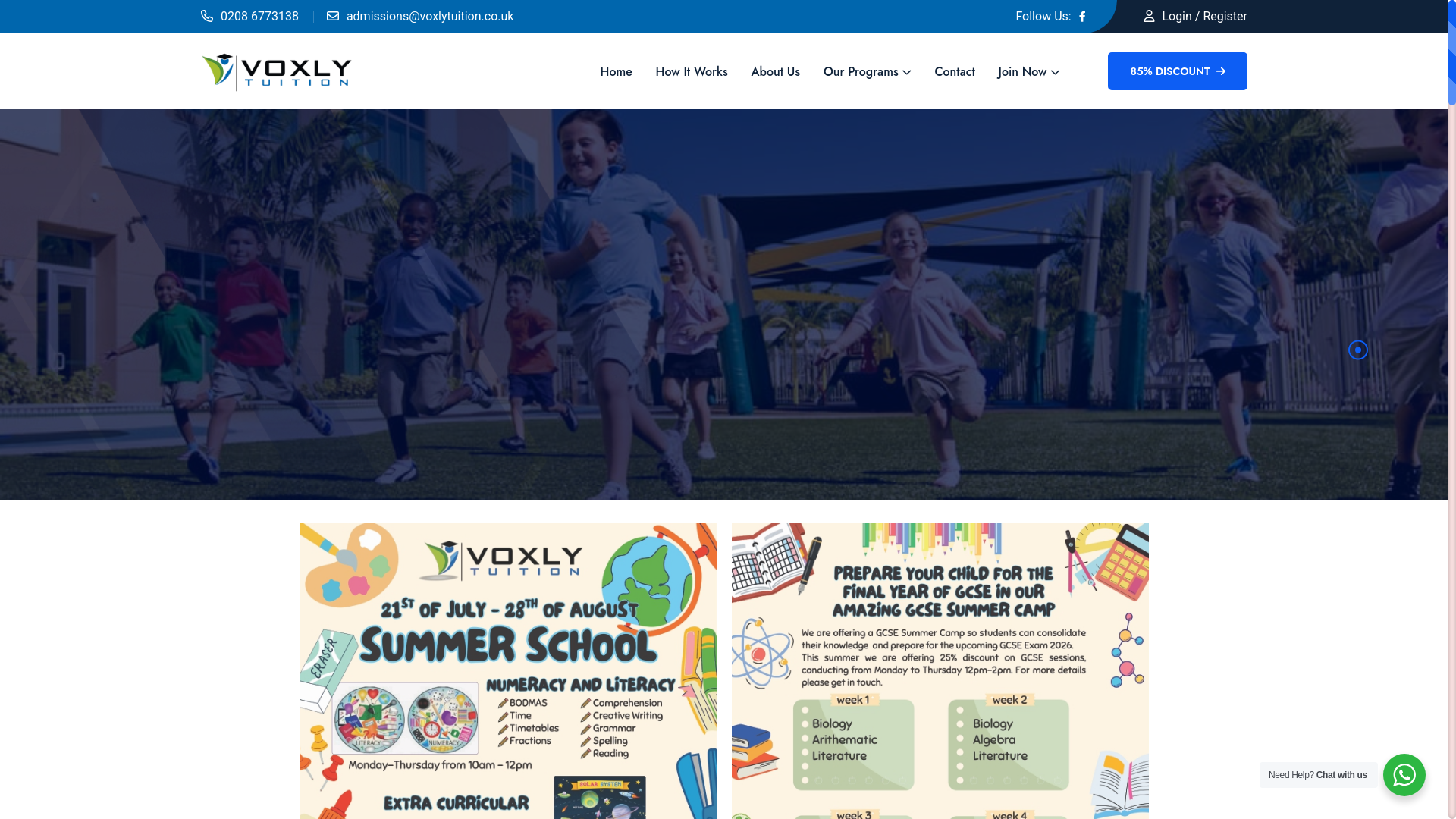 website screenshot of https://voxlychildcare.co.uk/