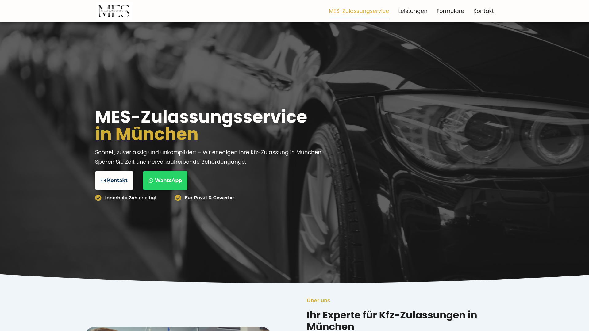 website screenshot of https://mes-zulassungsservice.com/