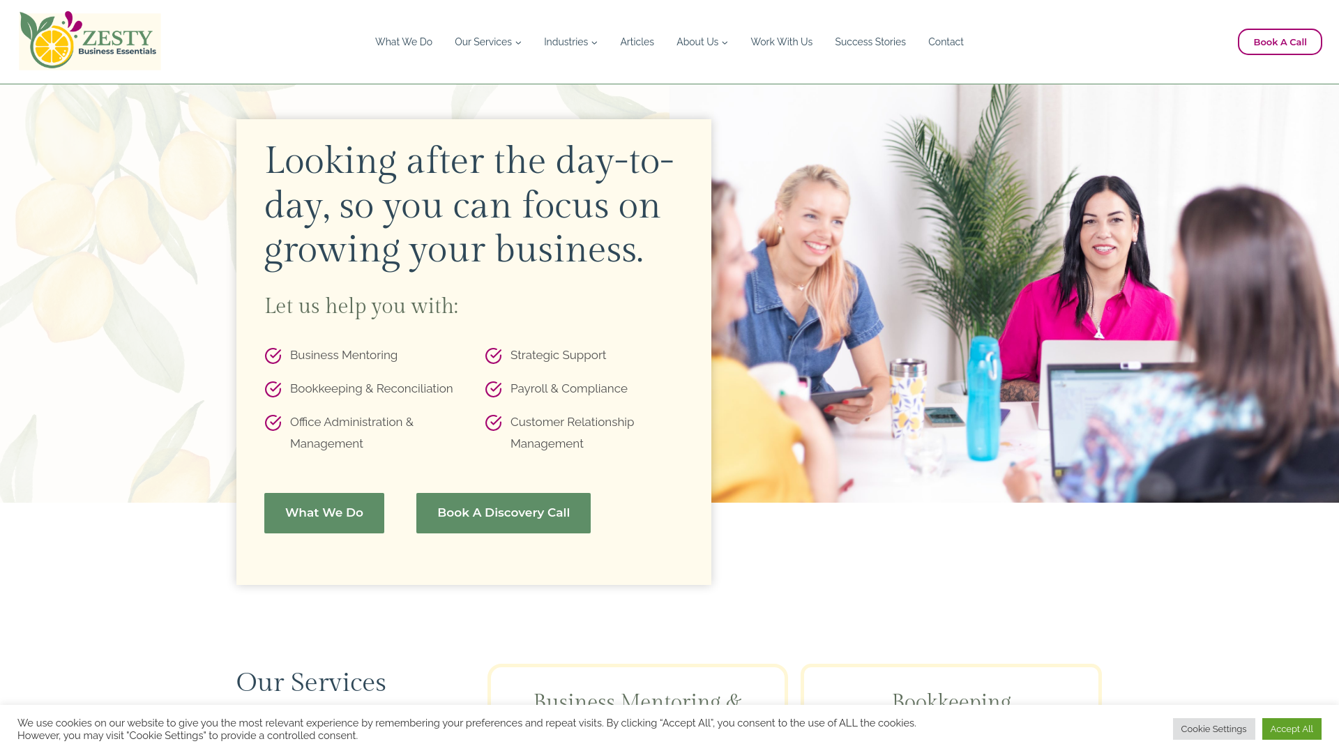 website screenshot of https://zestybusiness.co.nz