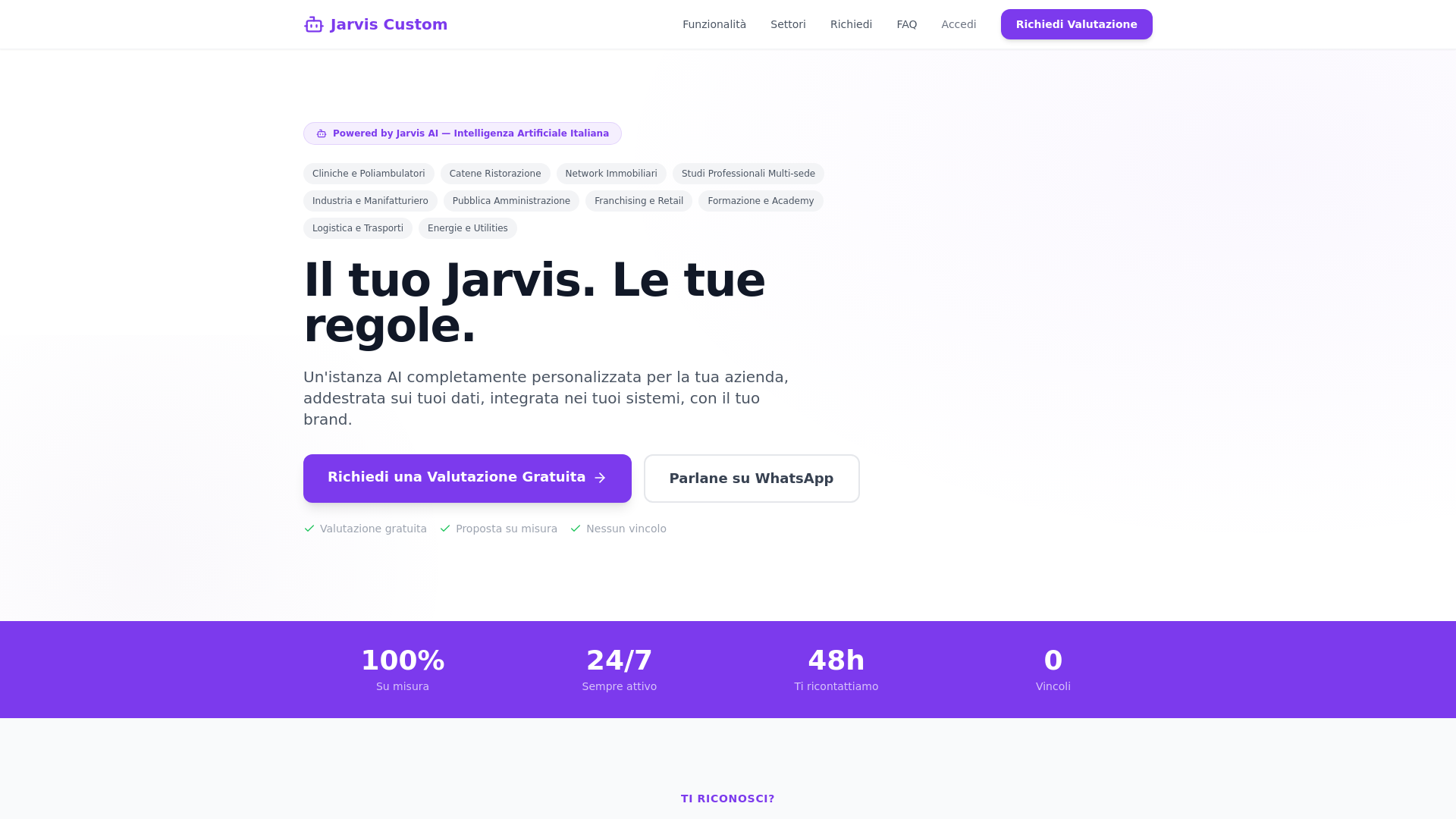 website screenshot of https://jarviscustom.it/