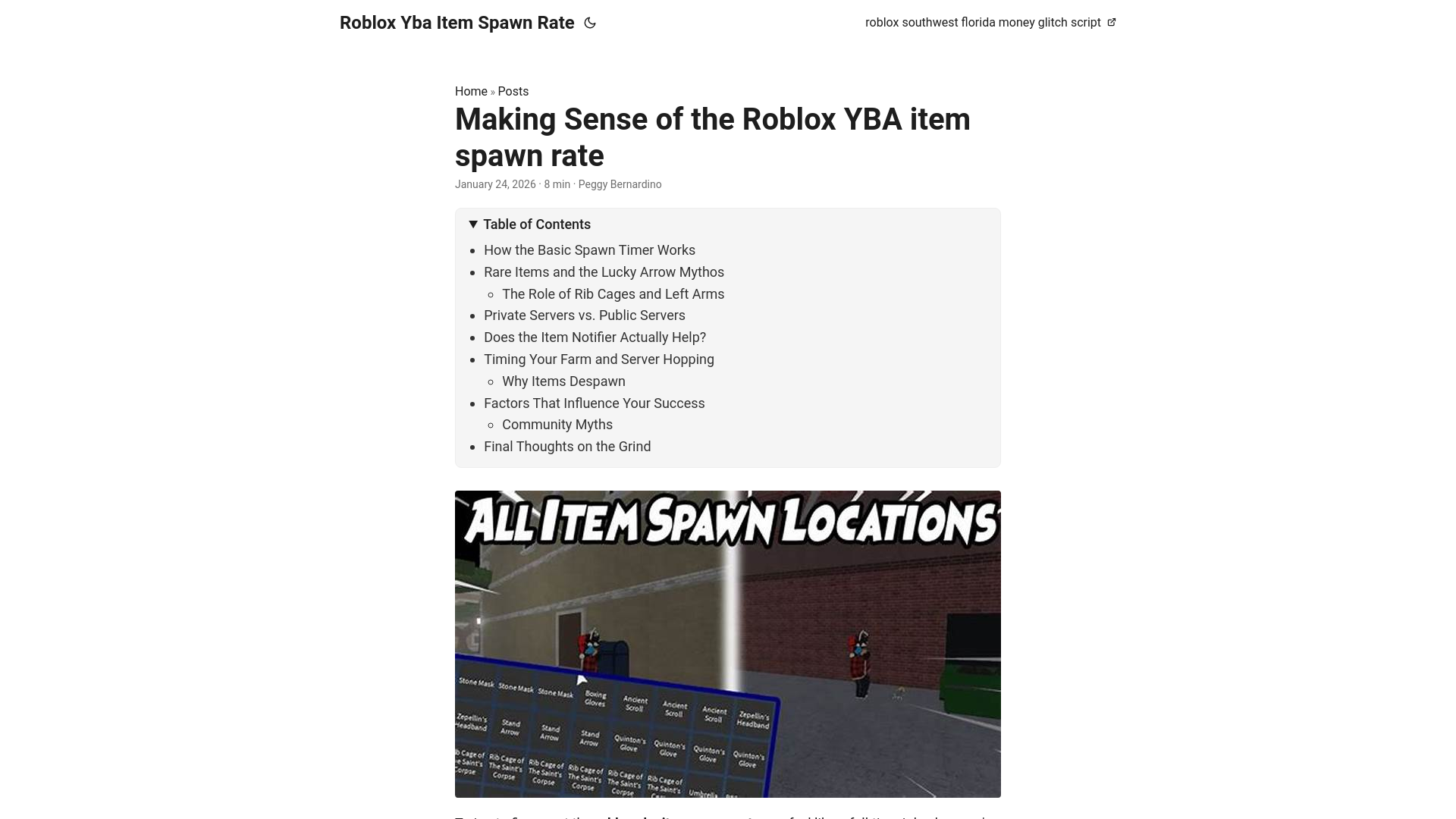 website screenshot of https://roblox-yba-item-spawn-rate.pages.dev/