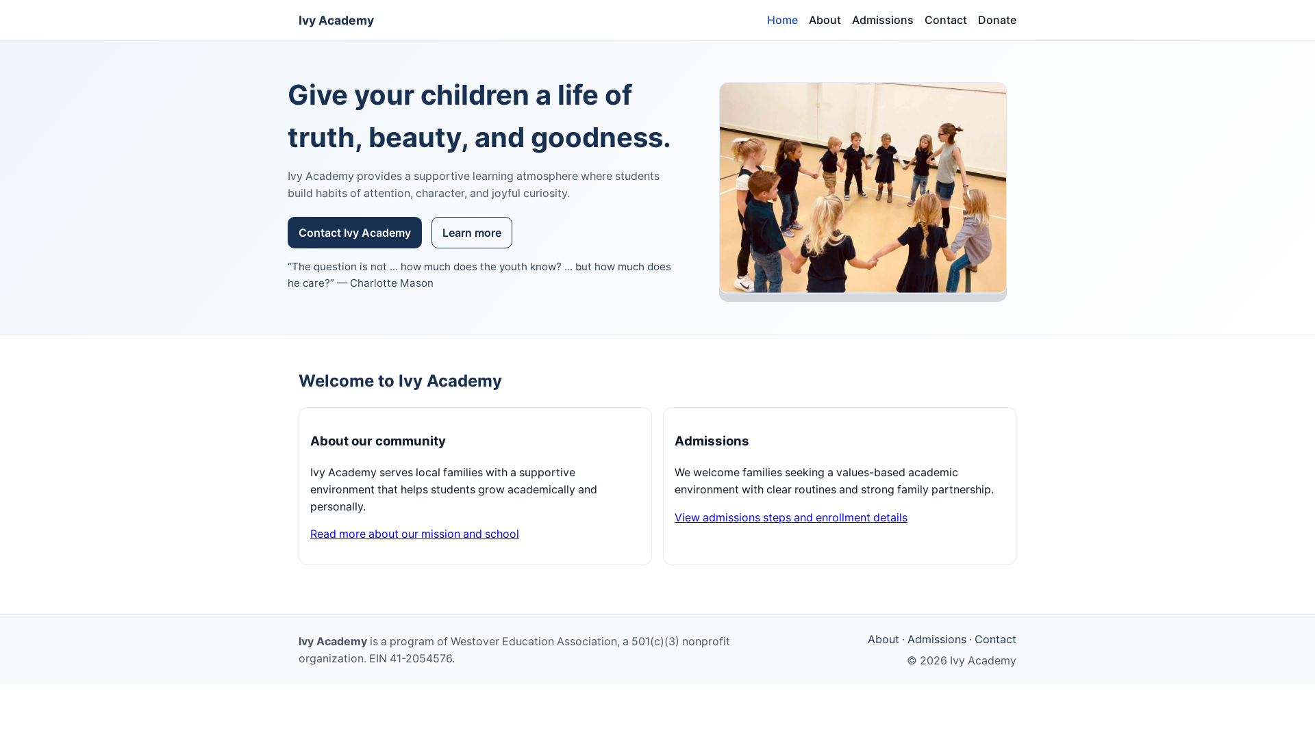 website screenshot of https://ivyacademywa-site.pages.dev/