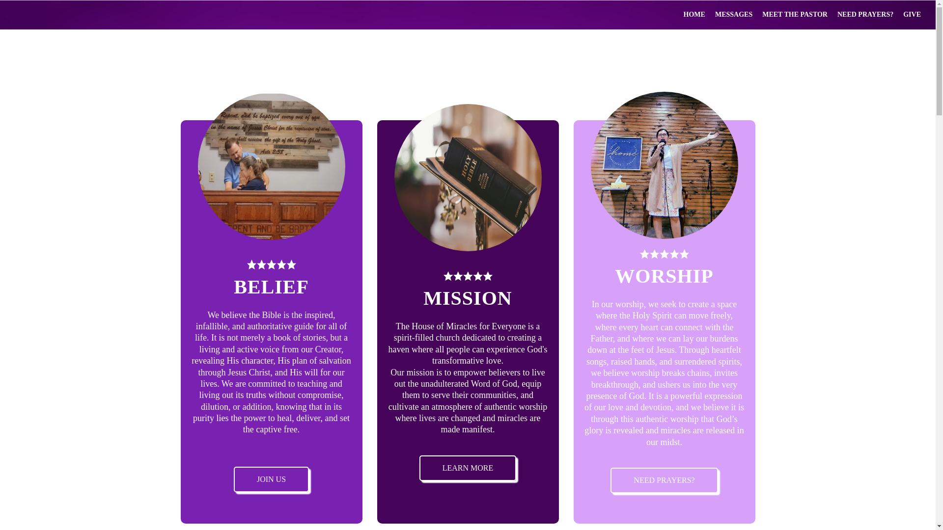 website screenshot of https://houseofmiraclesforeveryone.org/