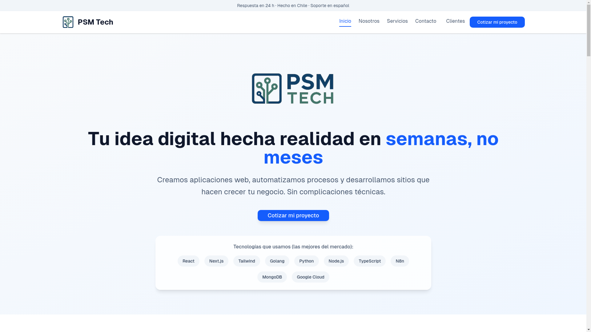 website screenshot of https://psmtech.cl/