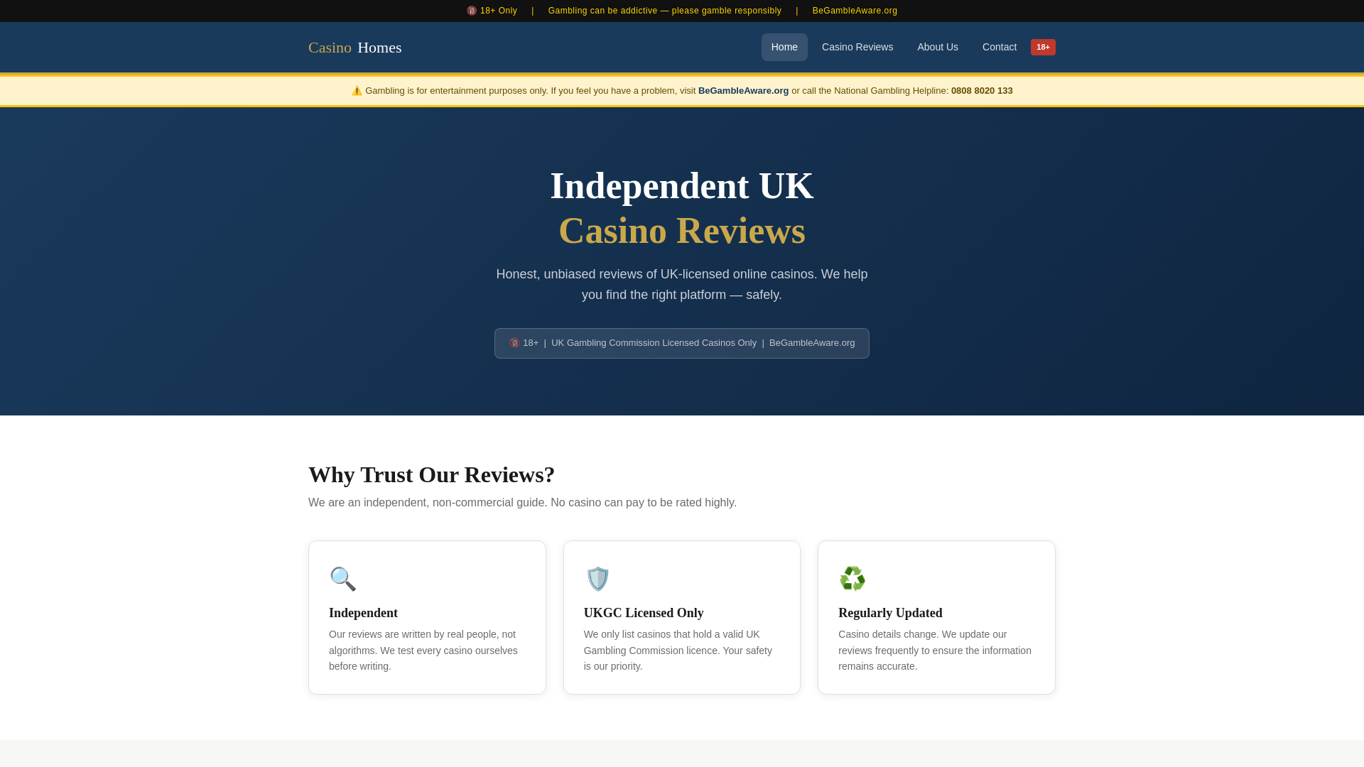 website screenshot of https://casinohomes.co.uk