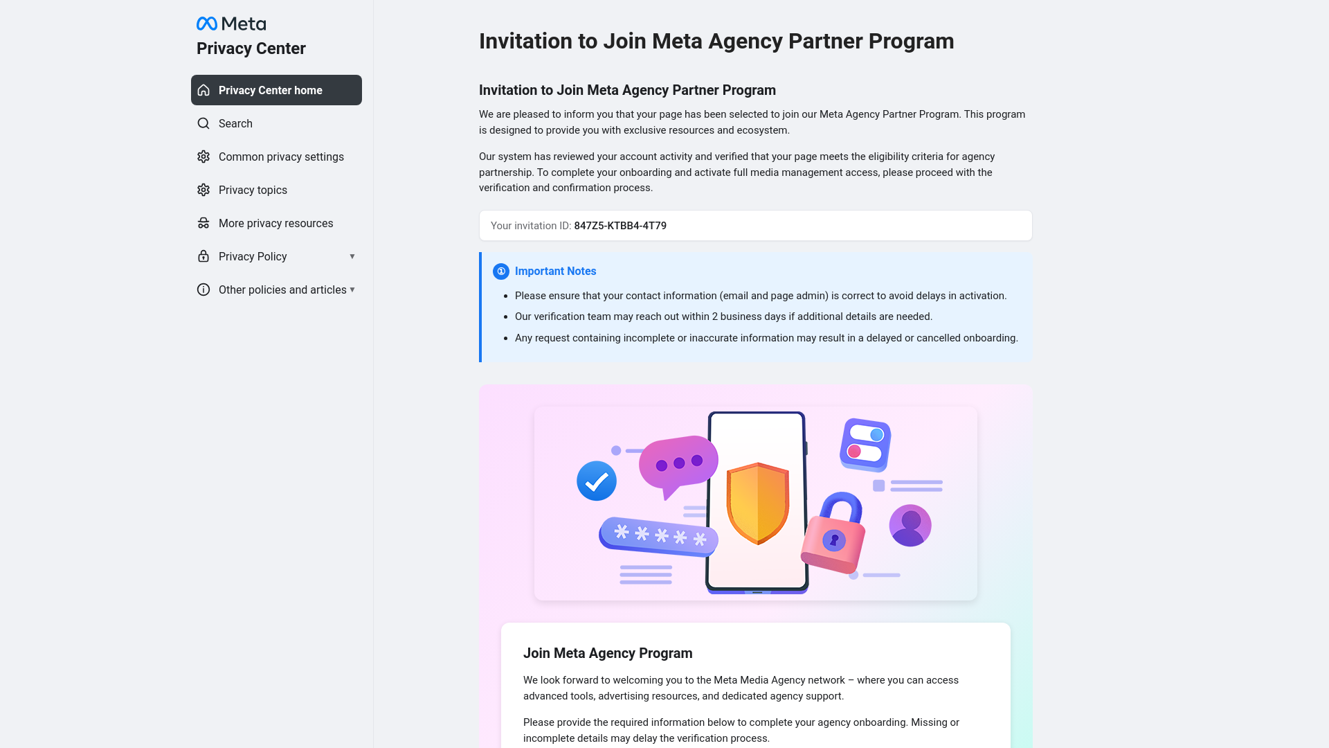 website screenshot of https://user256.request-partner-meta.com