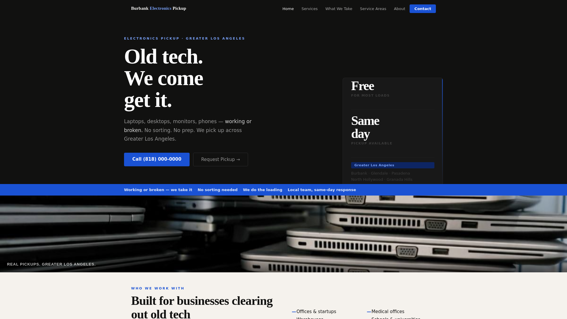 website screenshot of https://burbanktechpickup.com/