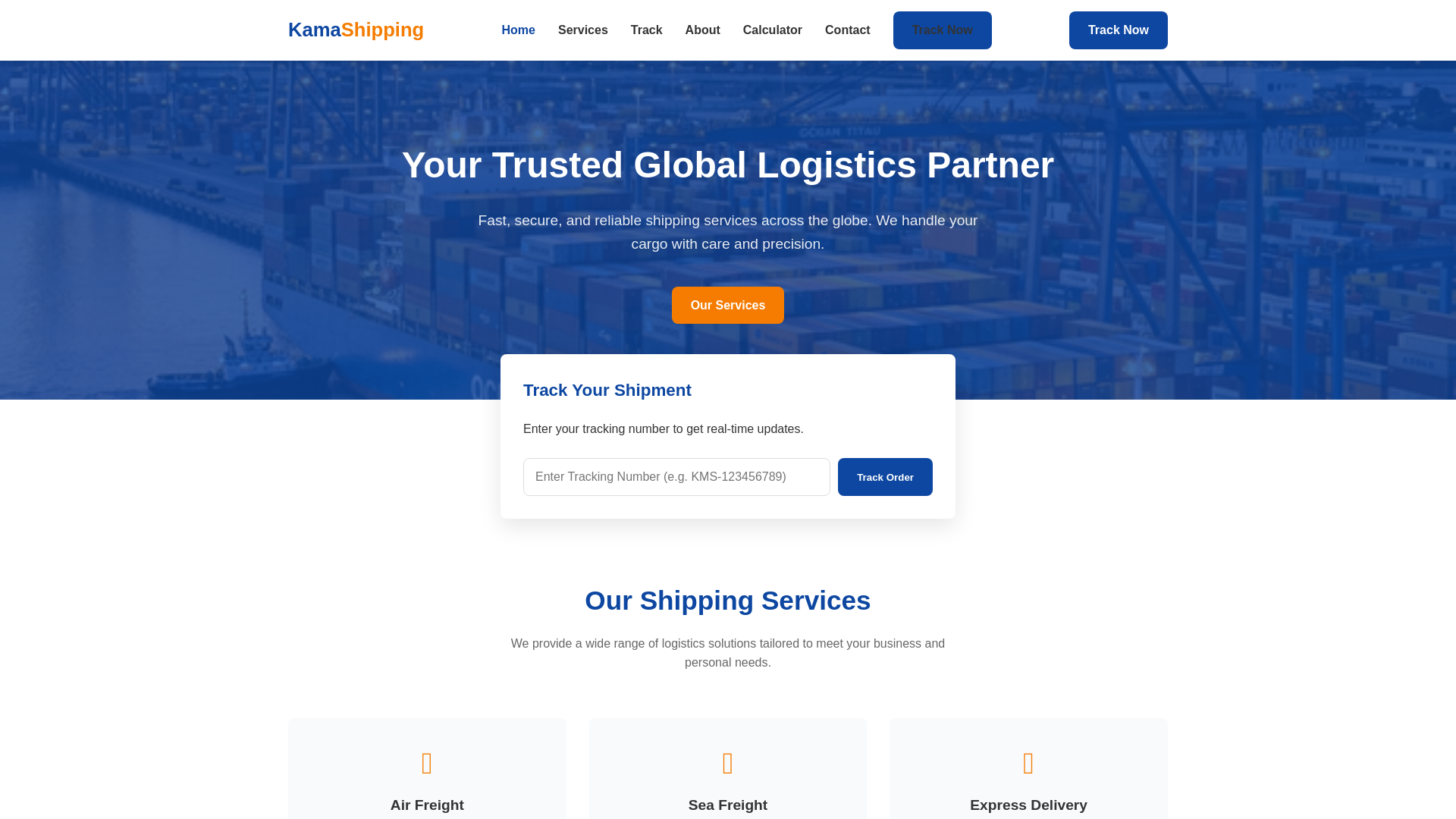 website screenshot of https://kamashipping.online/