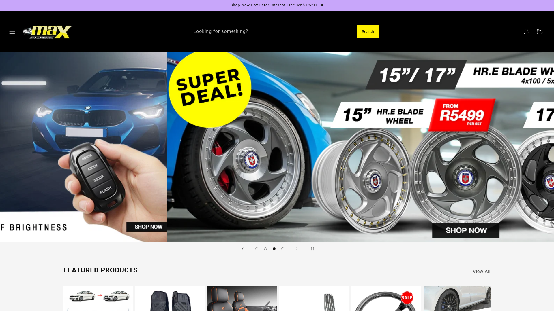 website screenshot of https://maxmotorsport.co.za